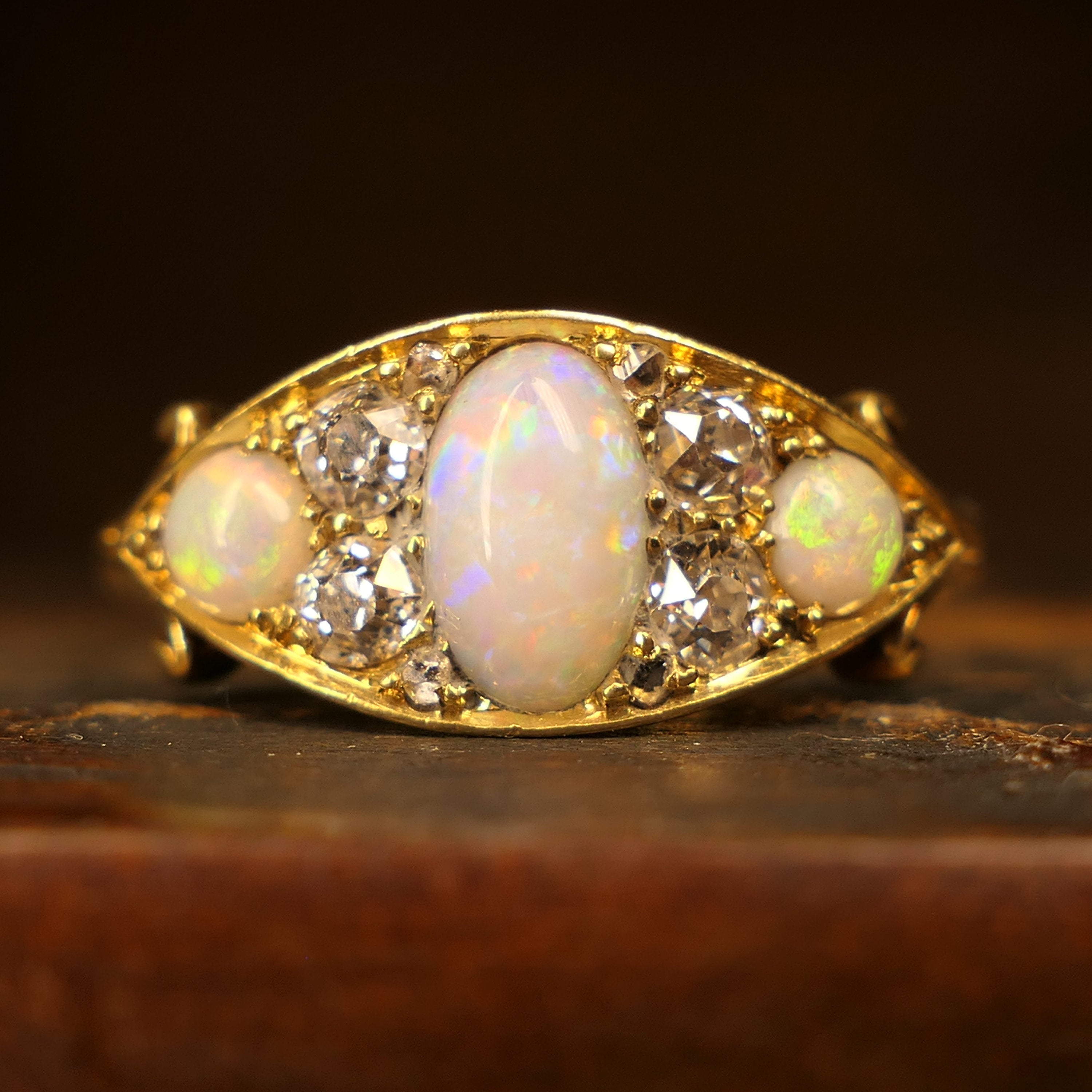 Victorian, 18ct Gold, Opal & Old Cut Diamond Ring