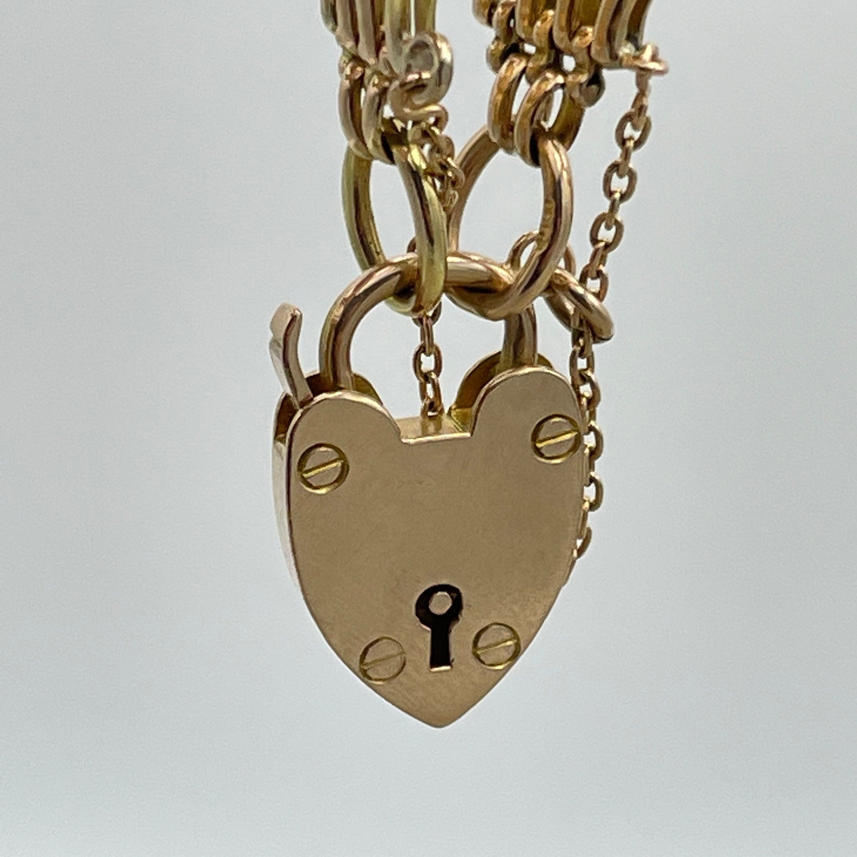 Antique 15ct Gold, Fancy Gate Link Bracelet With Heart Padlock Clasp