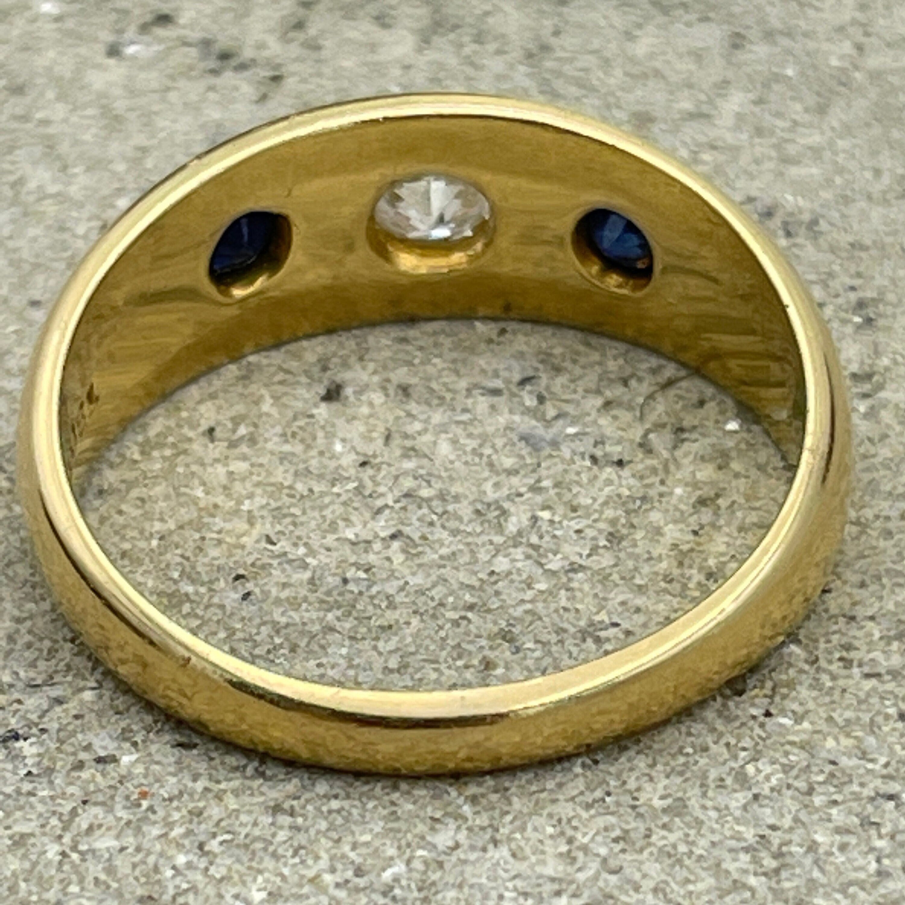 Antique 18ct Gold, Sapphire & Old Cut Diamond Gypsy Set Ring, Hallmarked 1912