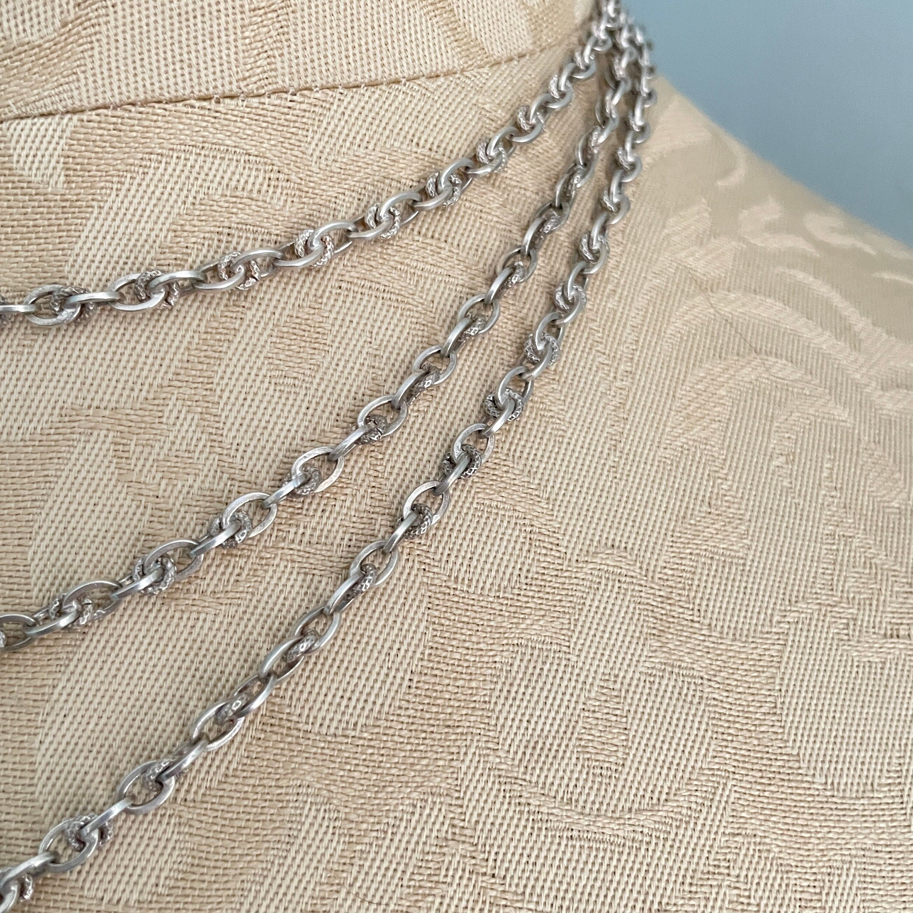 Antique, french, silver longuard chain necklace