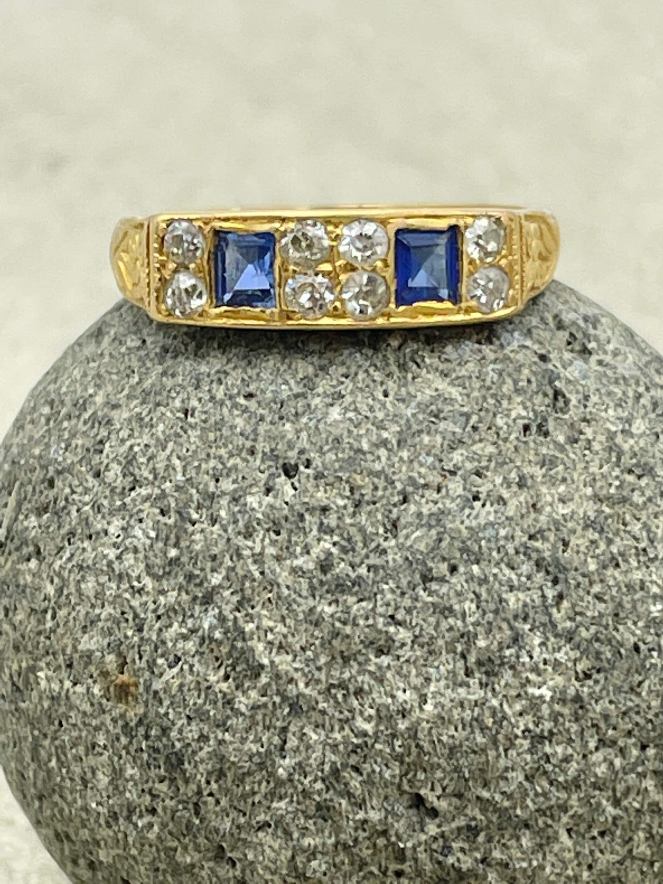 Edwardian 18ct Gold, Old Cut Diamond & Sapphire Ring
