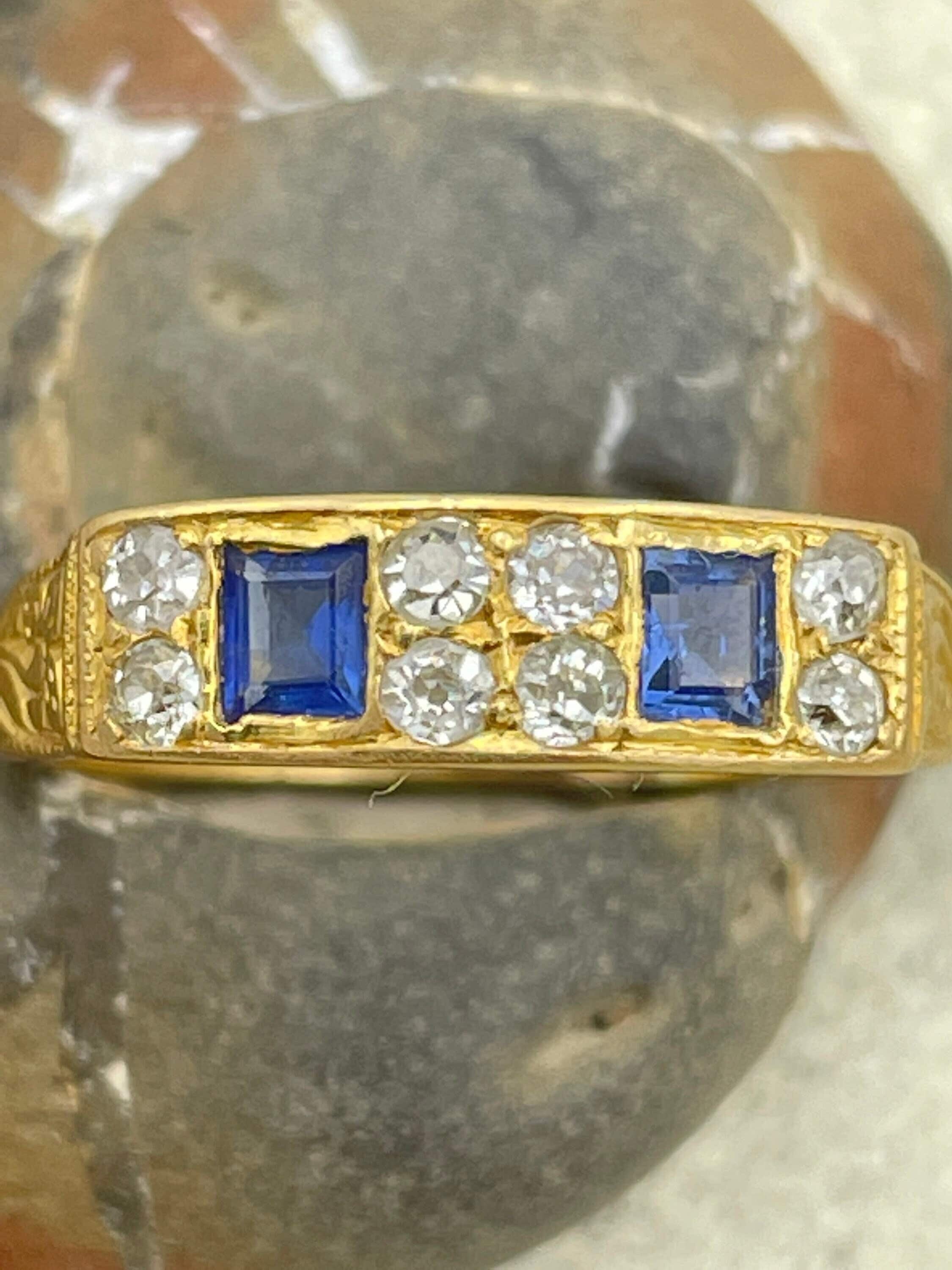 Edwardian 18ct Gold, Old Cut Diamond & Sapphire Ring