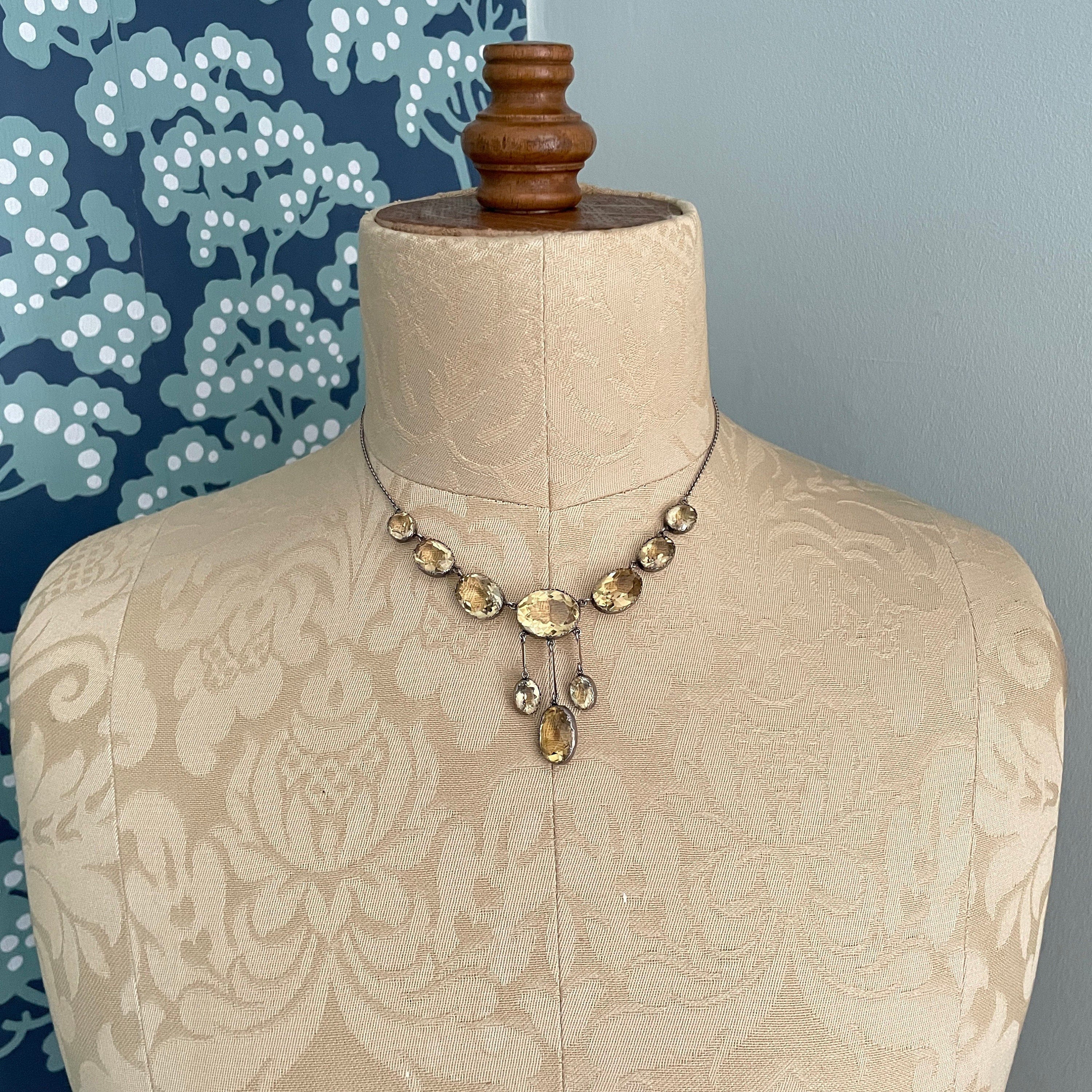 Antique, Arts & Crafts, Silver, Citrine Festoon Fringe Necklace, c1900
