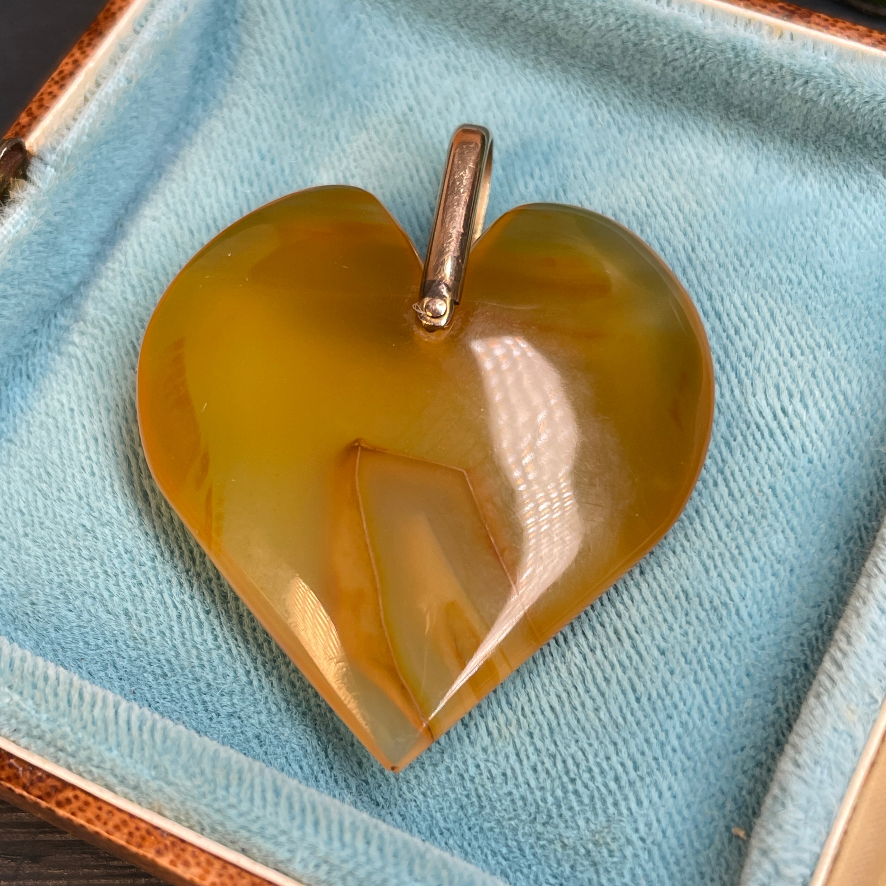 Antique Agate Heart Shaped Pendant With Rose Gold Bail