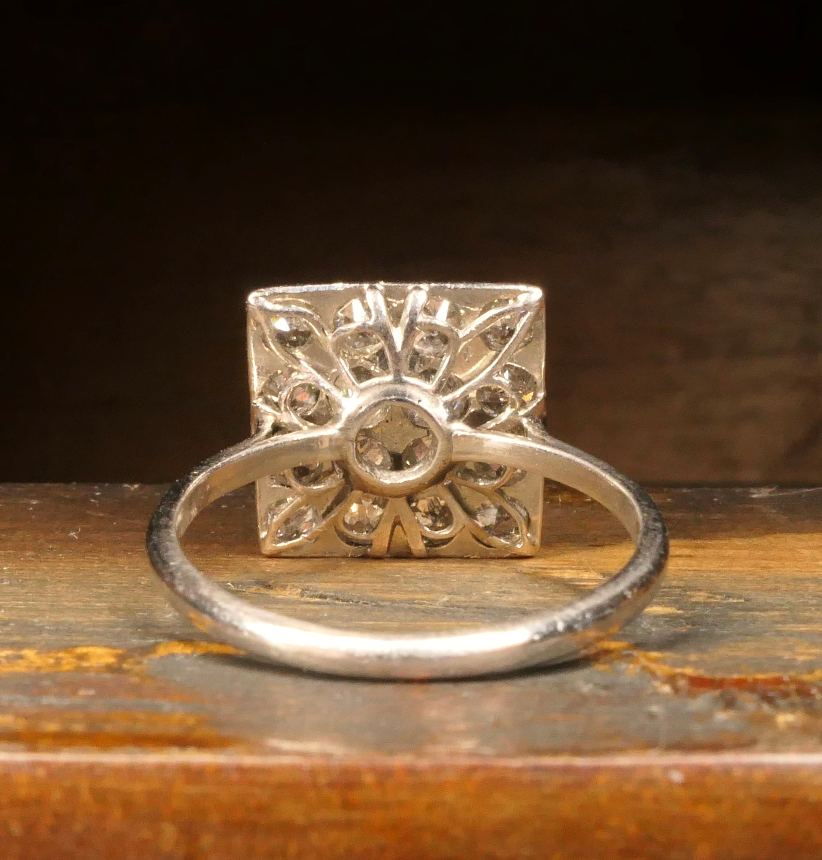 1920s, Art Deco, Platinum, Old Cut Diamond Panel ring