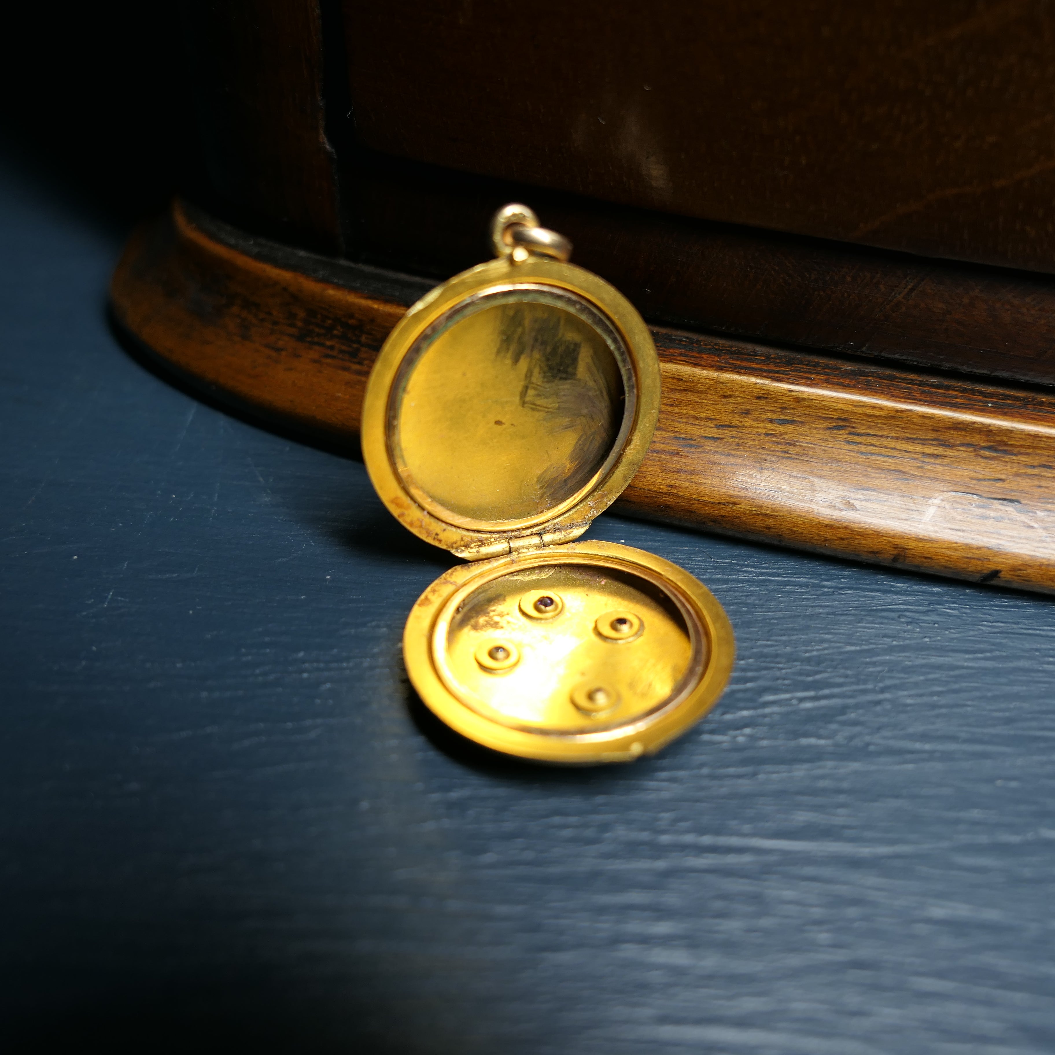 Antique Solid 14ct Gold, locket, Set With Pink Spinel