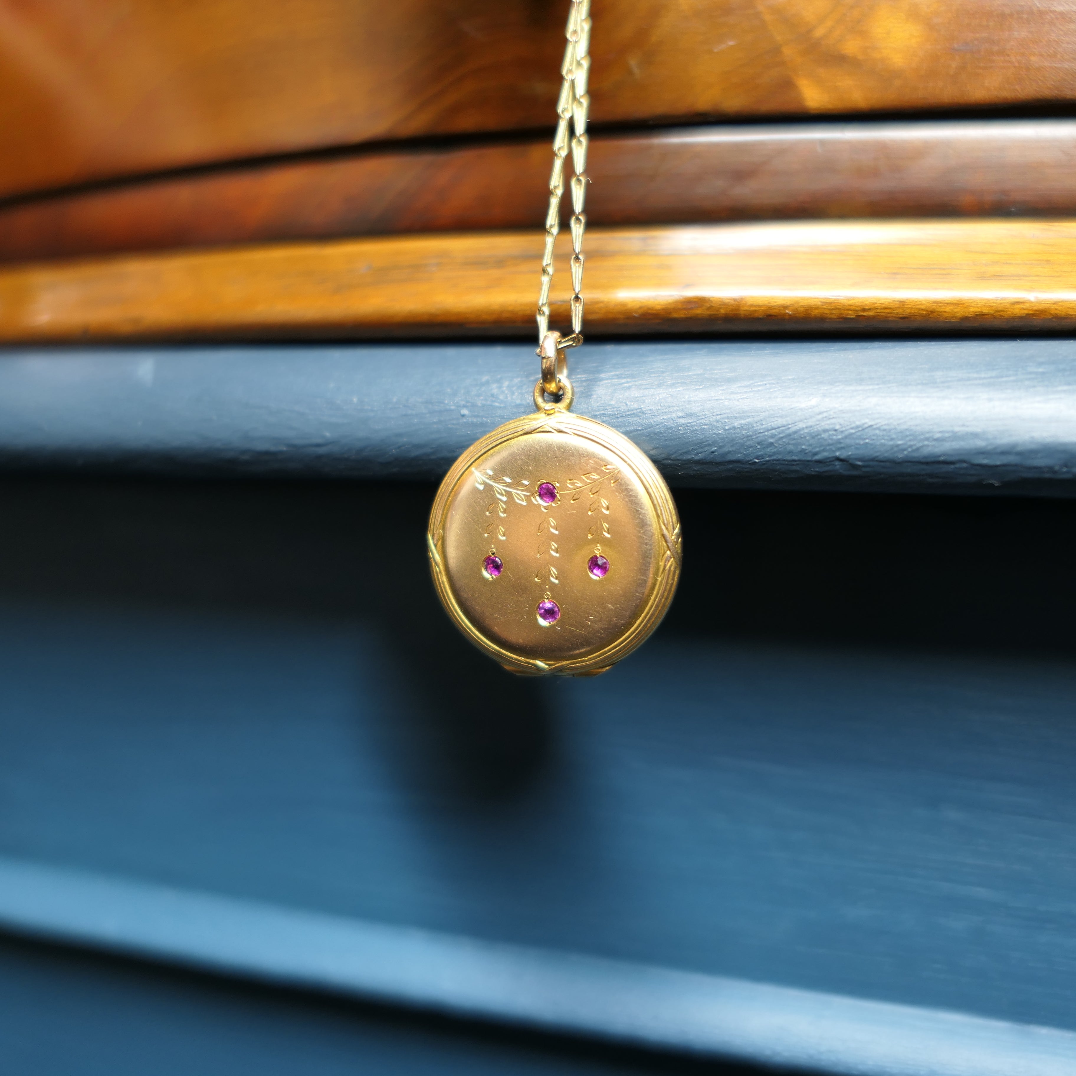 Antique Solid 14ct Gold, locket, Set With Pink Spinel
