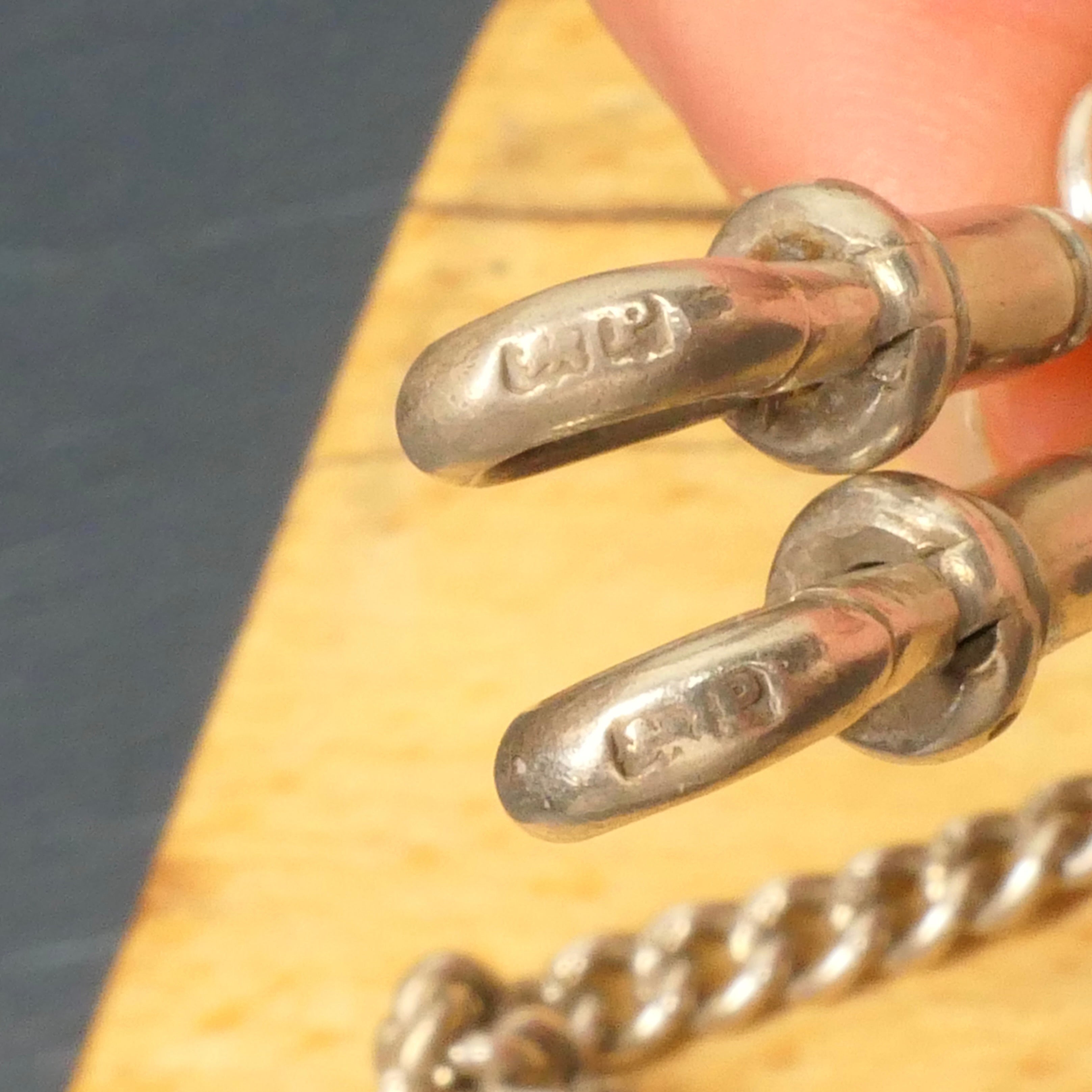 Vintage Sterling Silver Albert watch chain, With 2 Dog Clips