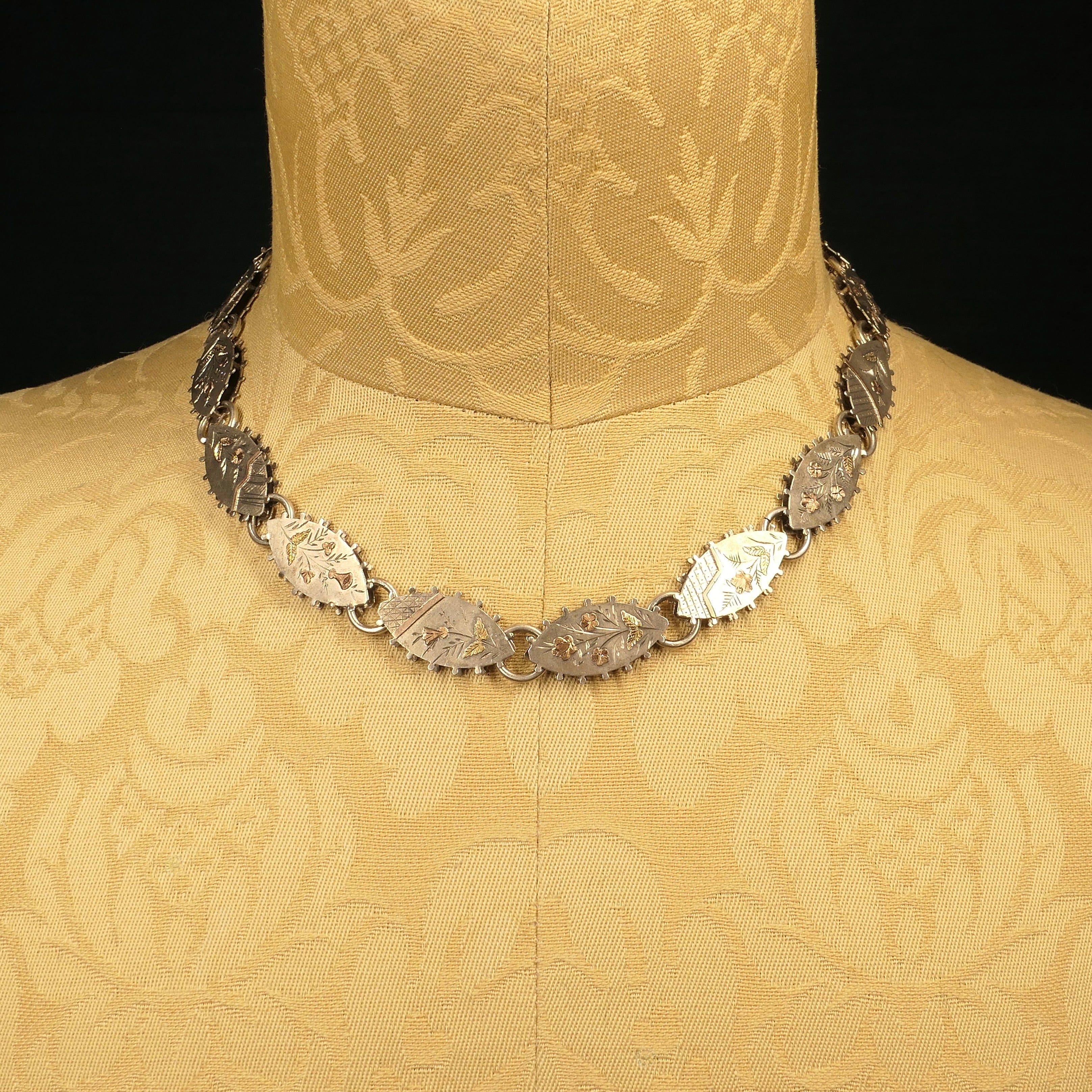 Victorian, Aesthetic movement, Bi-Colour Gold & Sterling Silver, Book Chain Collar Necklace