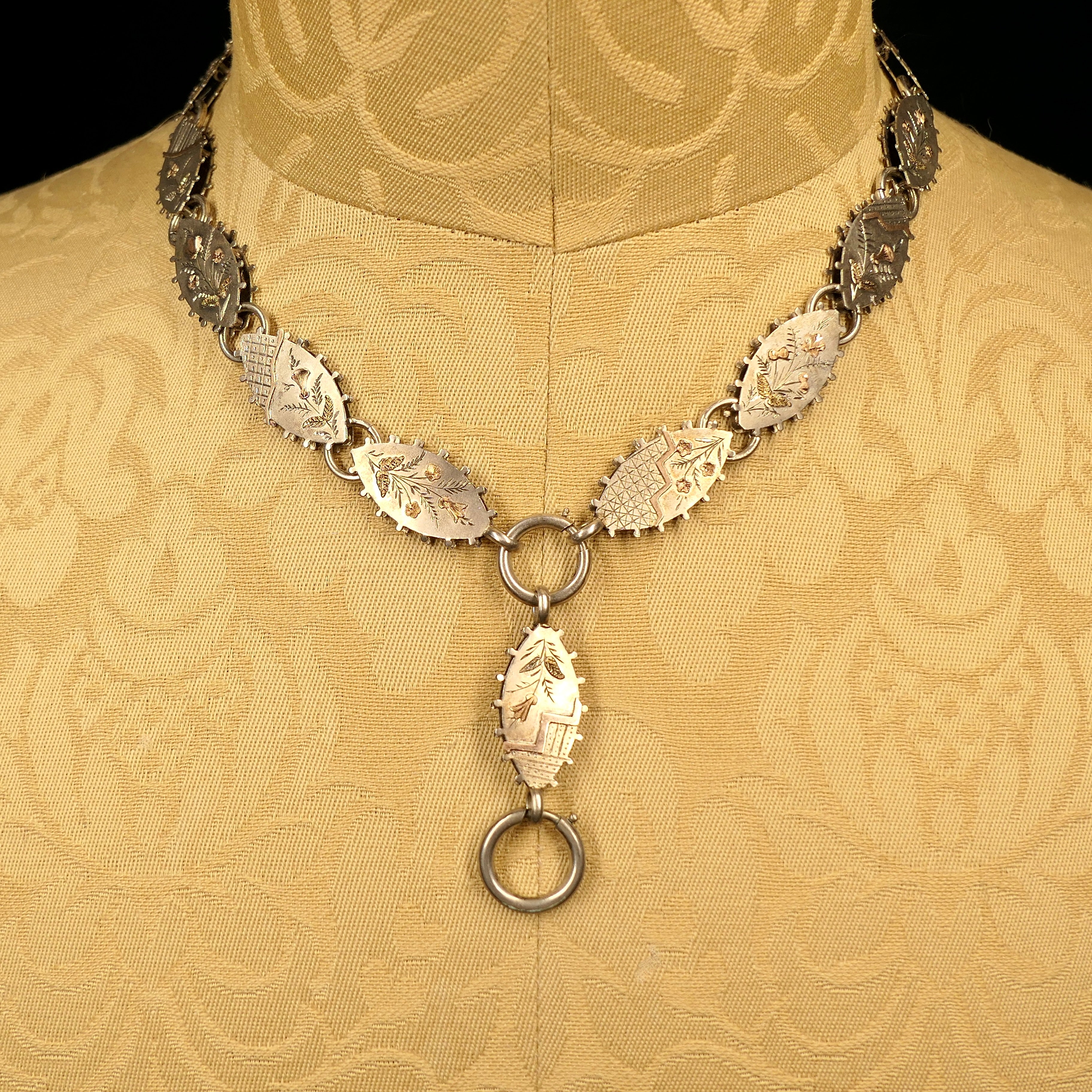 Victorian, Aesthetic movement, Bi-Colour Gold & Sterling Silver, Book Chain Collar Necklace
