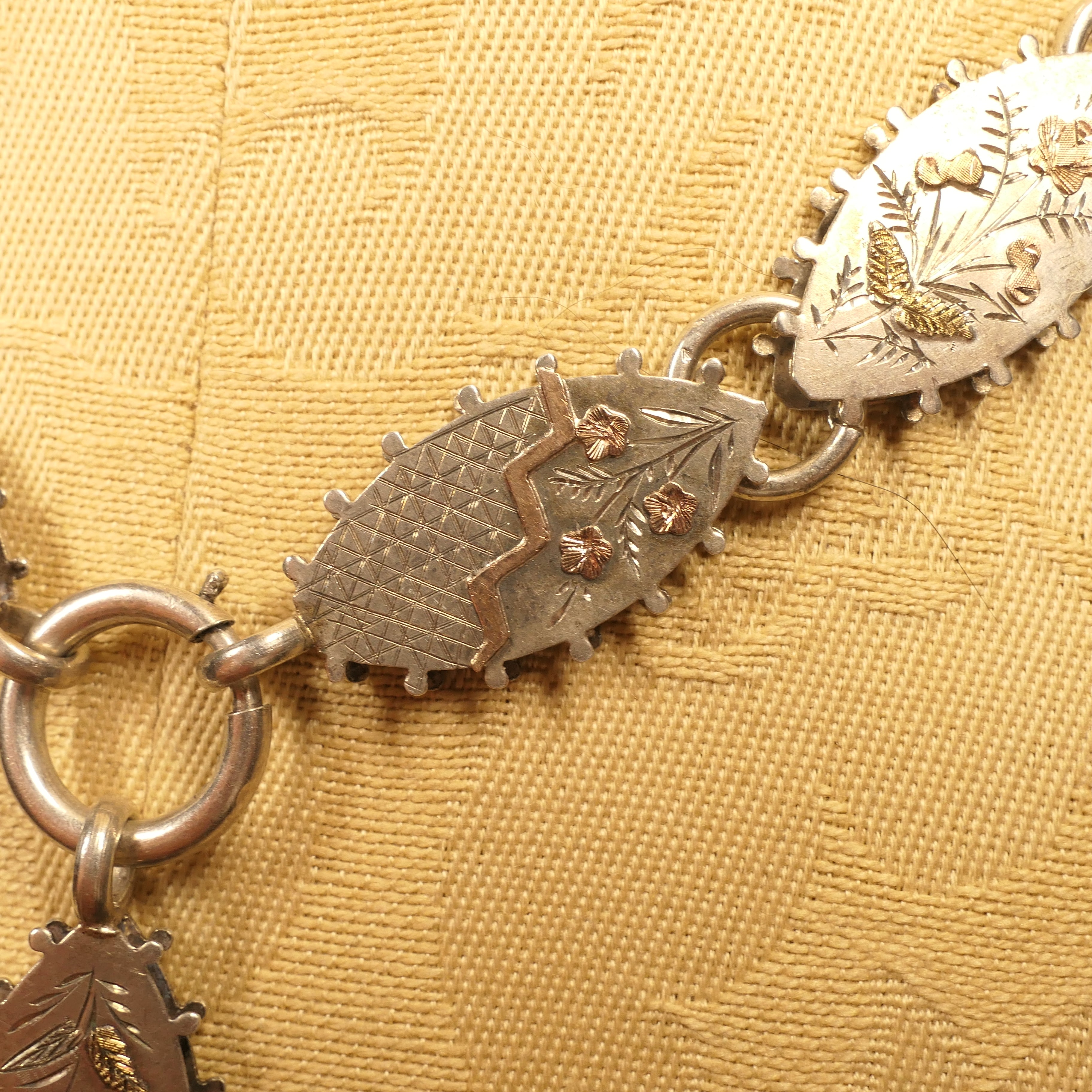 Victorian, Aesthetic movement, Bi-Colour Gold & Sterling Silver, Book Chain Collar Necklace