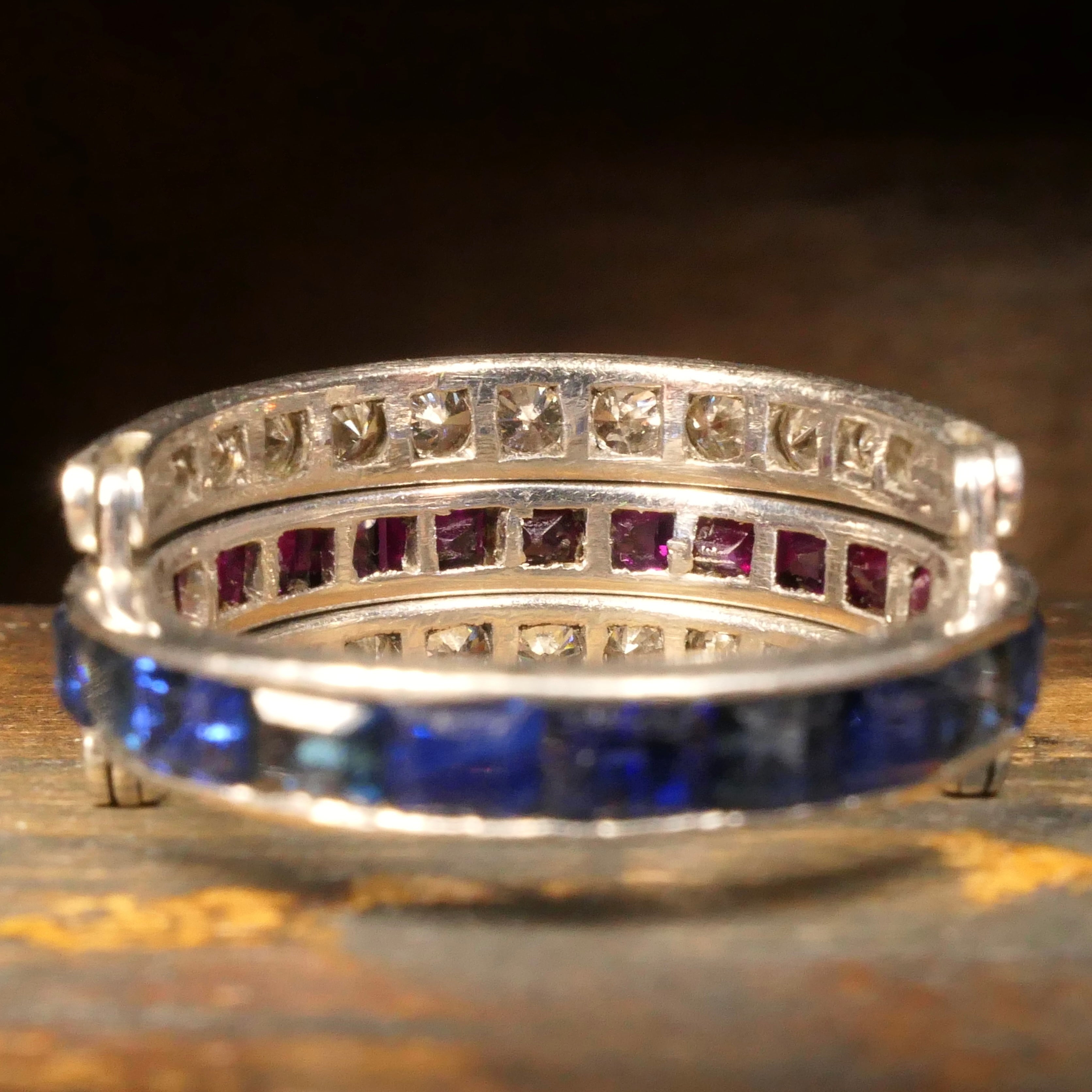 Original, Art deco, Platinum, Diamond, Ruby & Sapphire, Night & Day flip ring