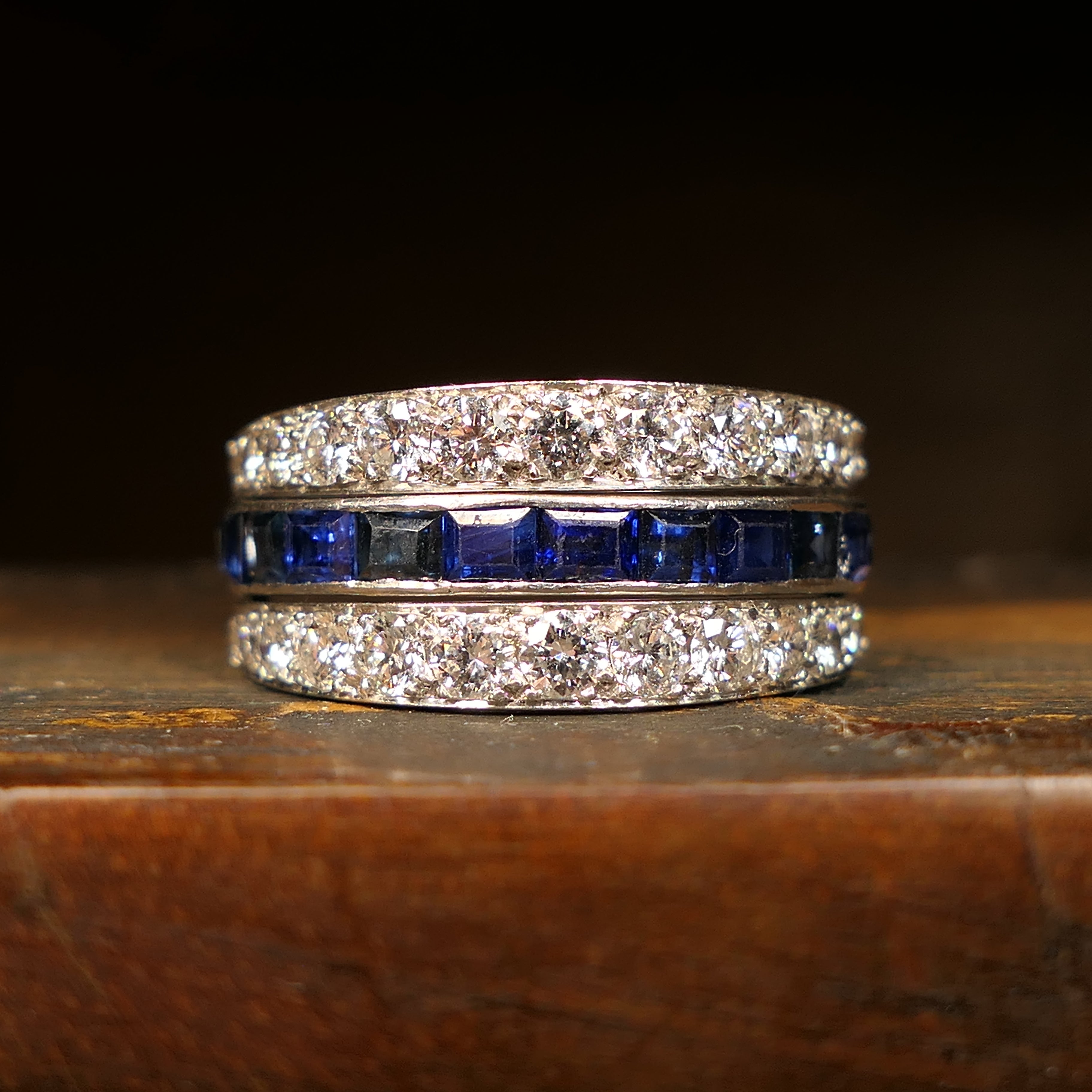 Original, Art deco, Platinum, Diamond, Ruby & Sapphire, Night & Day flip ring