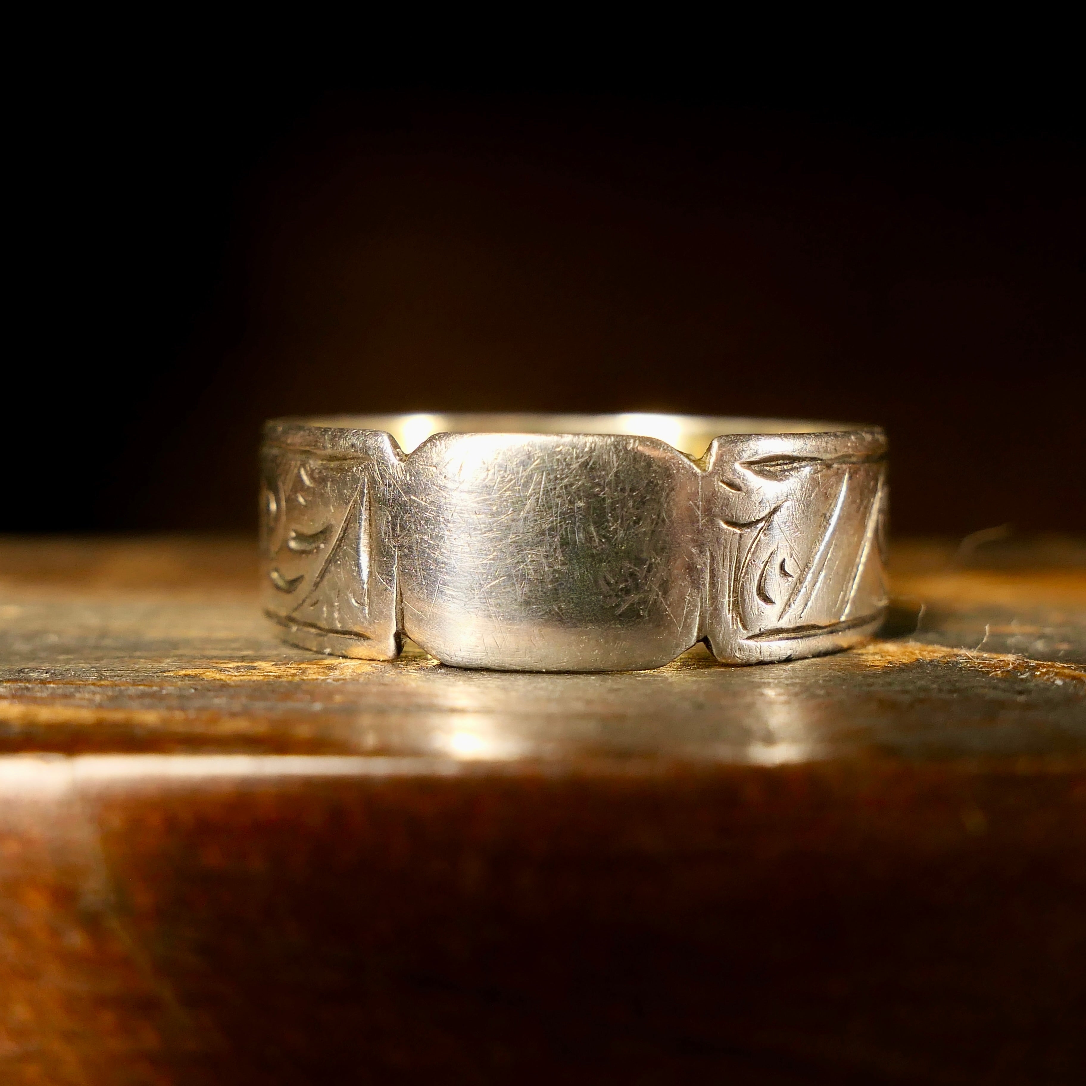 Antique, Hand Engraved, Sterling Silver Band Ring