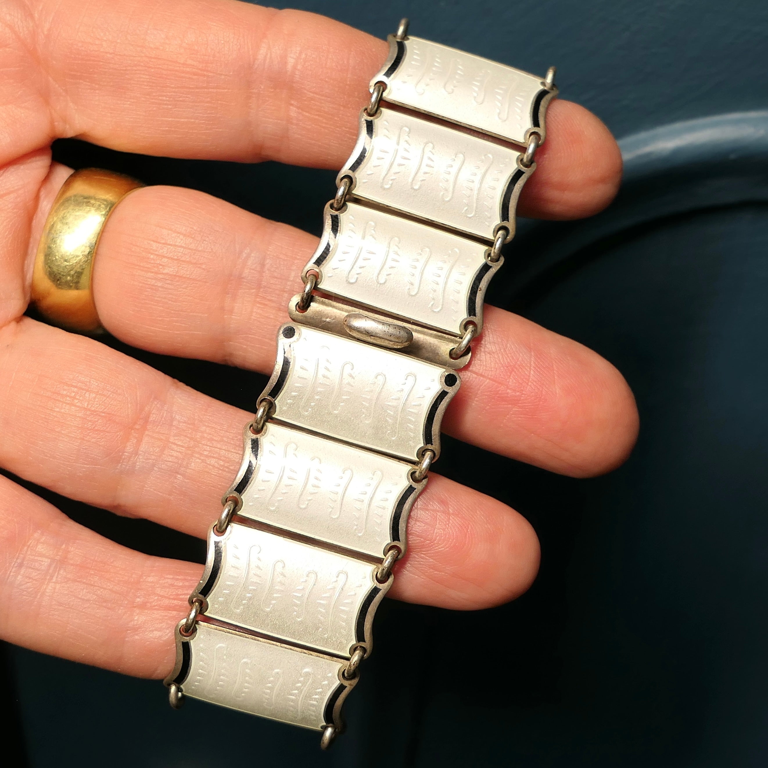 Vintage, Sterling Silver, Enamel Link Bracelet By Einar Modahl Of Norway