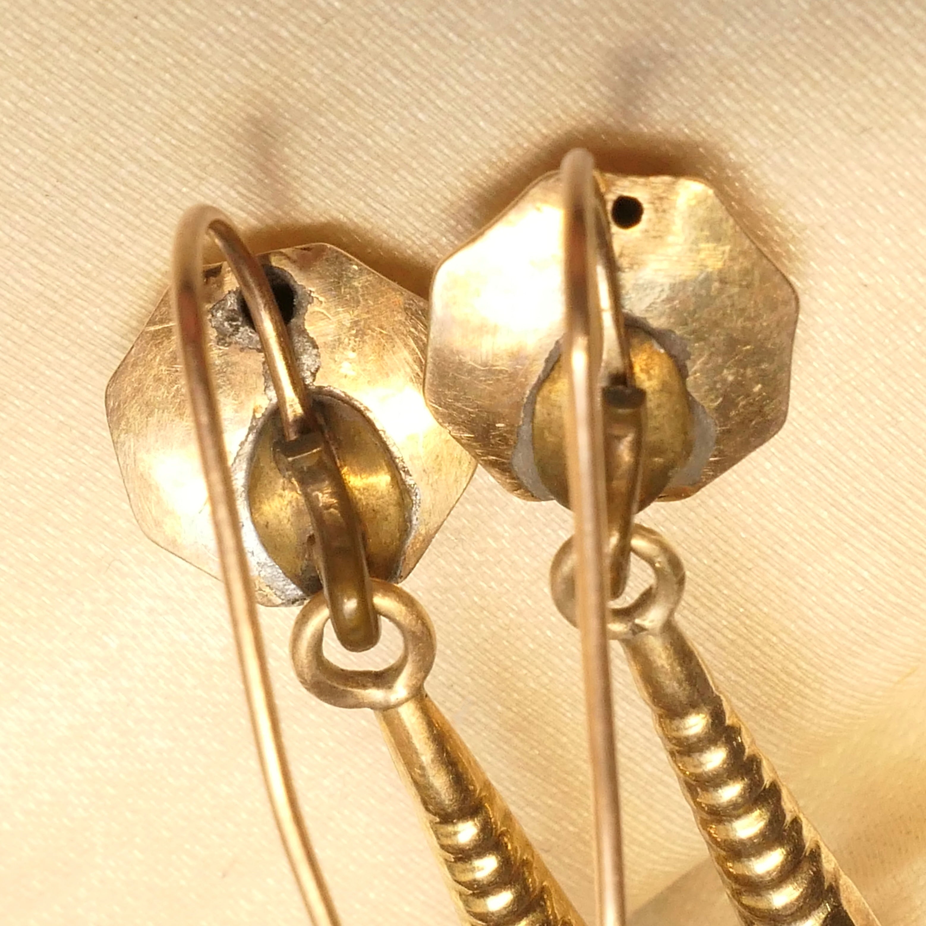 Antique 9ct Gold, Long Torpedo Drop Earrings