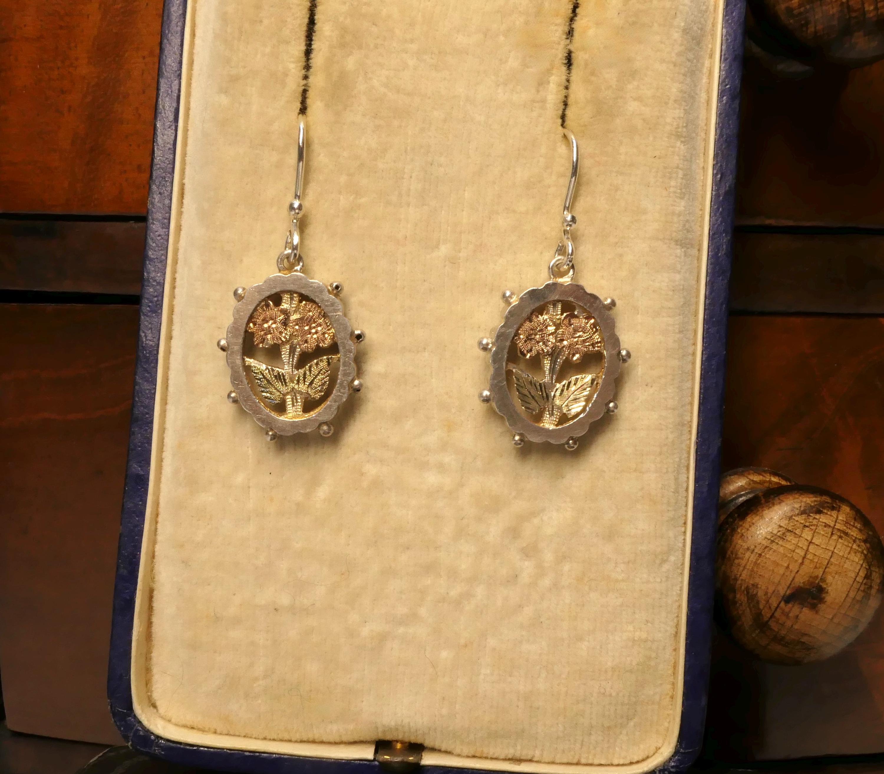 Victorian, Aesthetic Movement, Floral Motif, Silver Drop Earrings