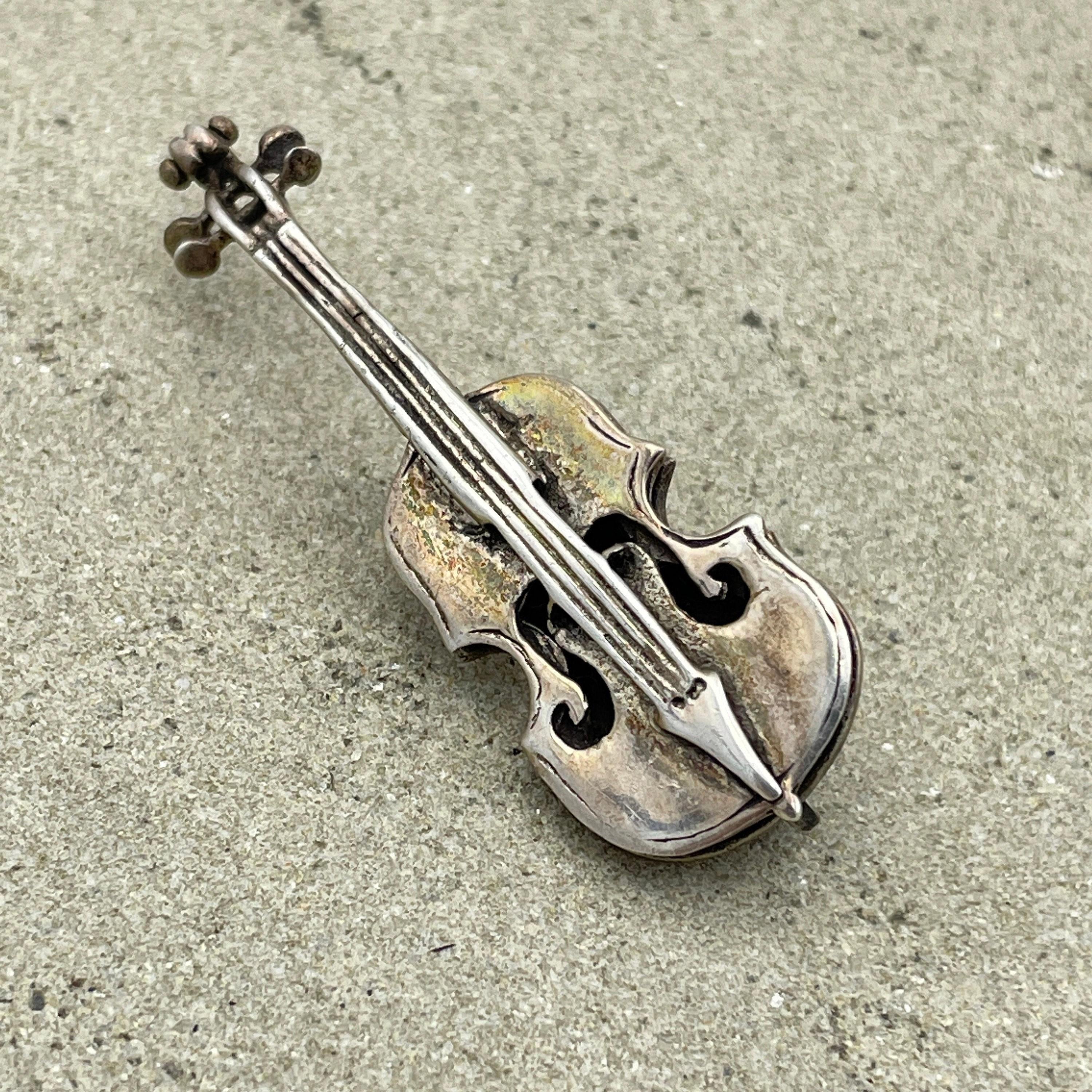 Vintage hand made silver violin brooch