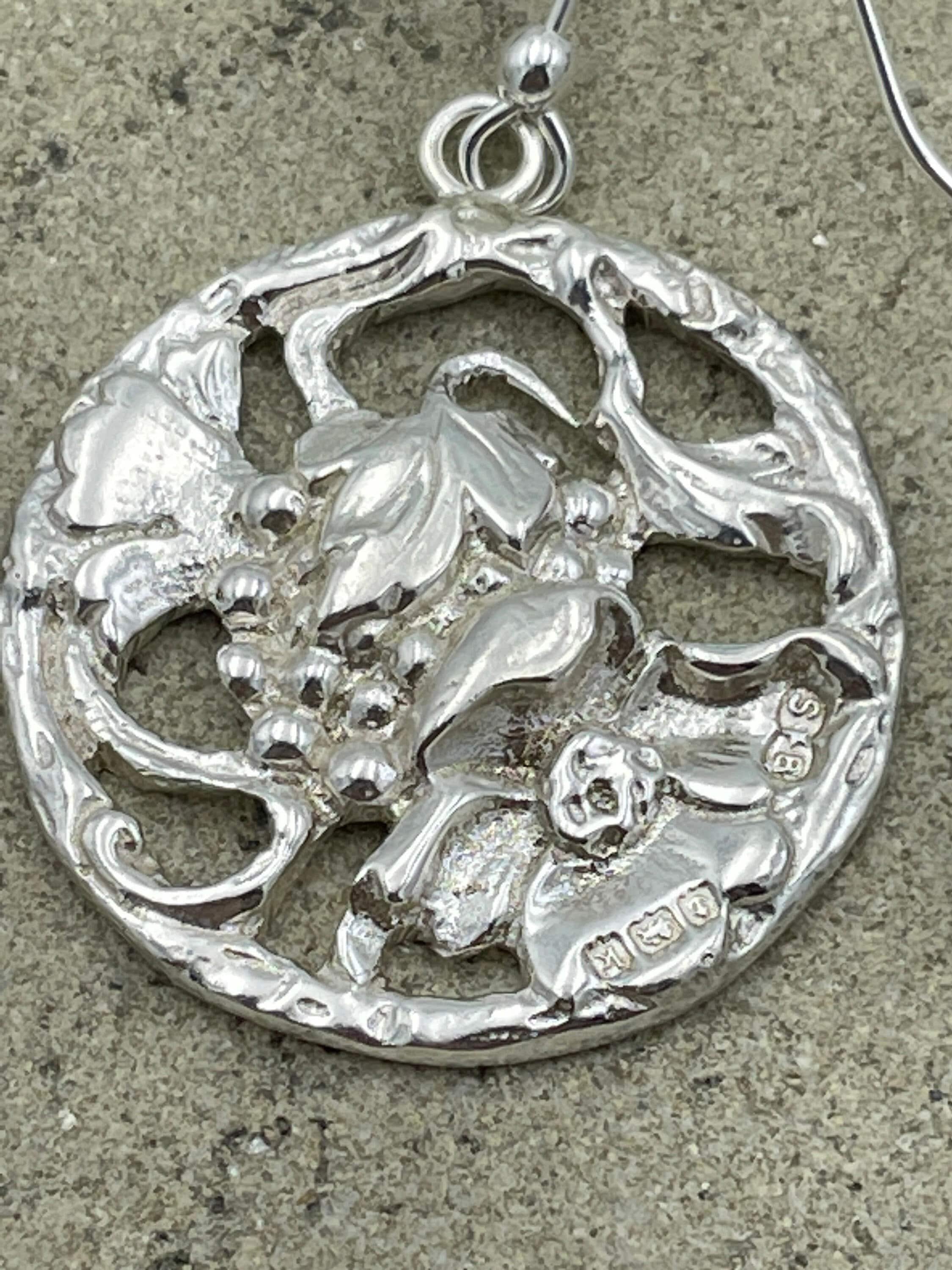 Edwardian large sterling silver button drop earrings