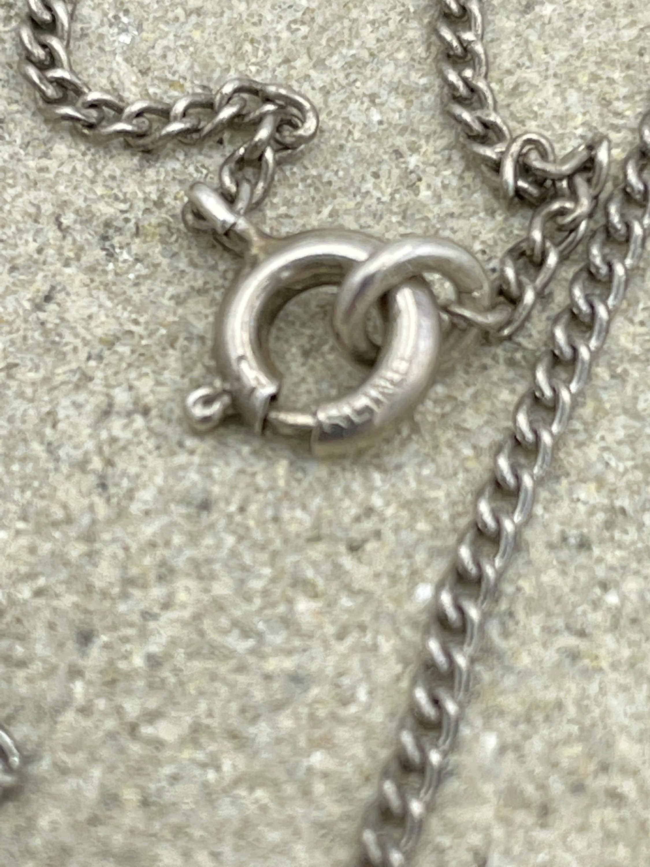 Vintage sterling silver marcasite and cultured pearl pendant chain necklace c1950s