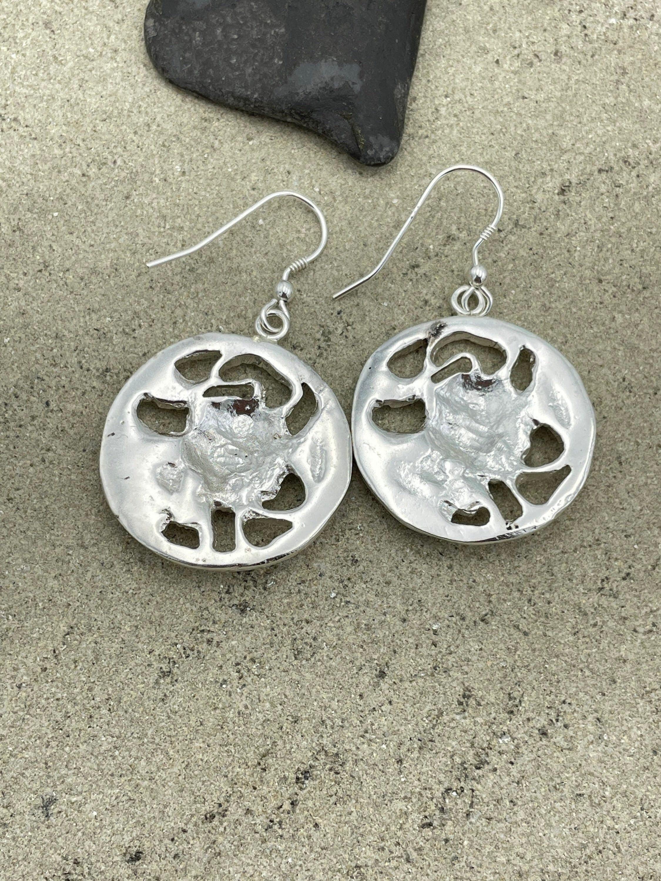 Edwardian large sterling silver button drop earrings