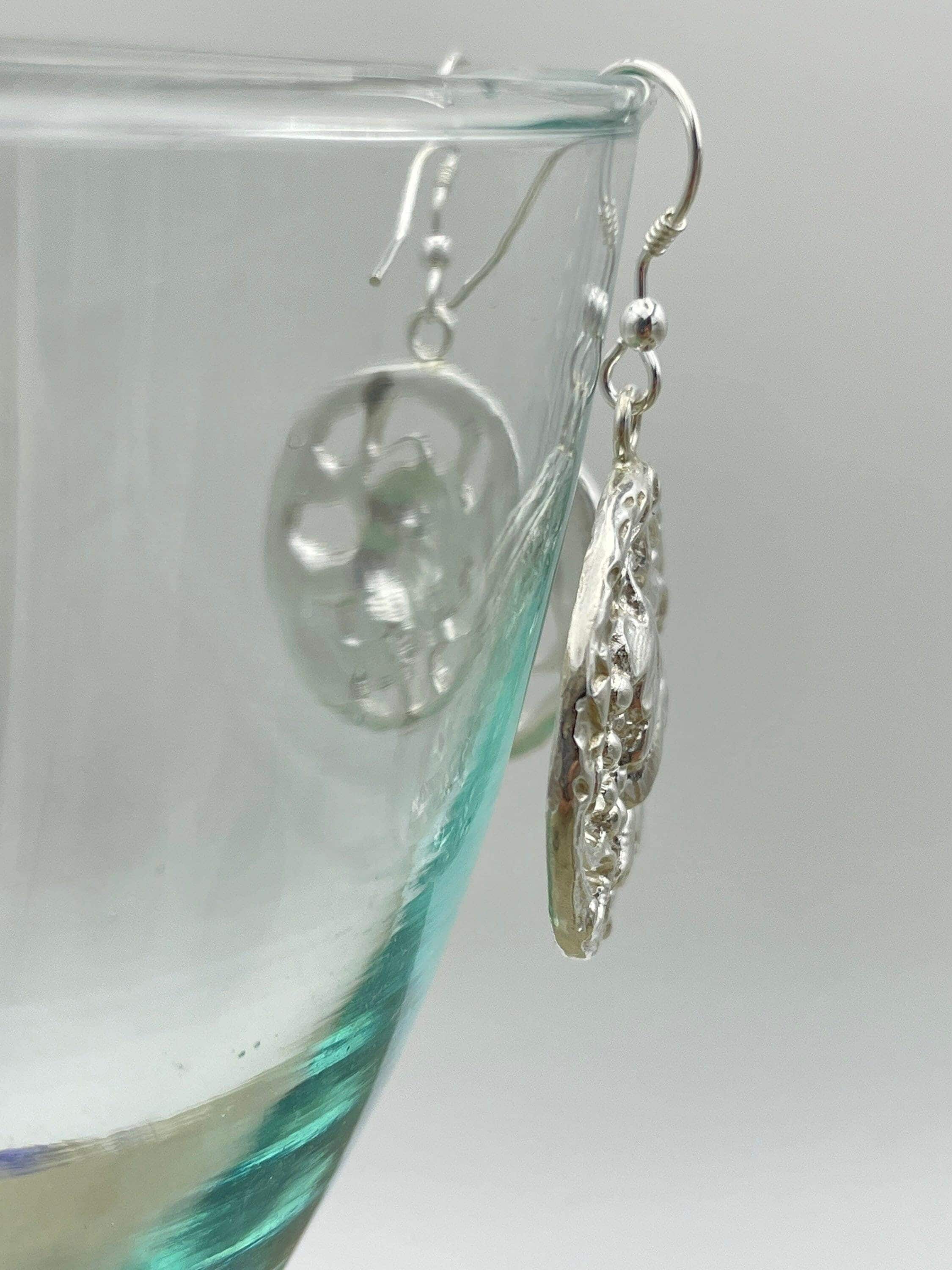 Edwardian large sterling silver button drop earrings