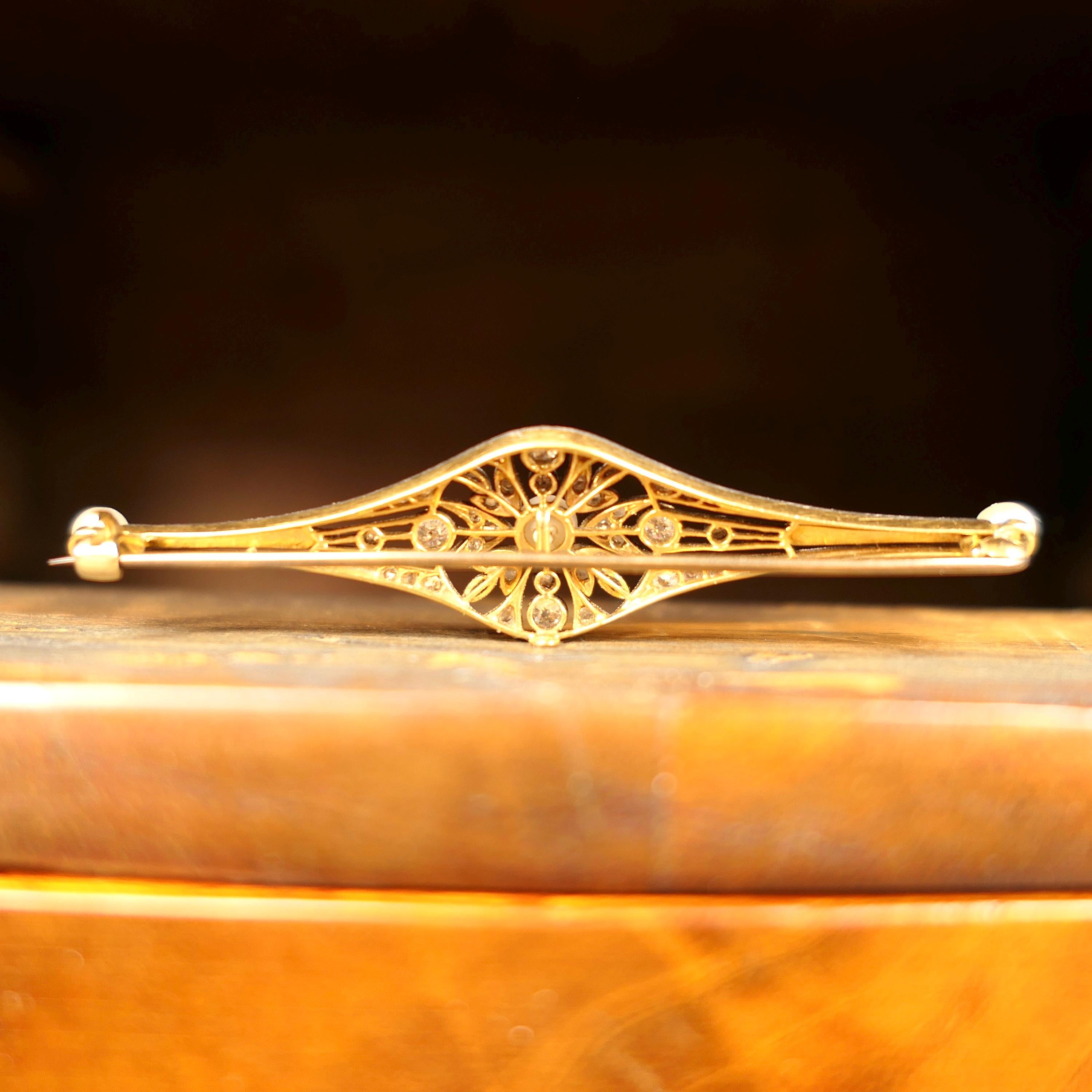 Edwardian, 18ct Gold & Silver, Old cut Diamond and Pearl brooch