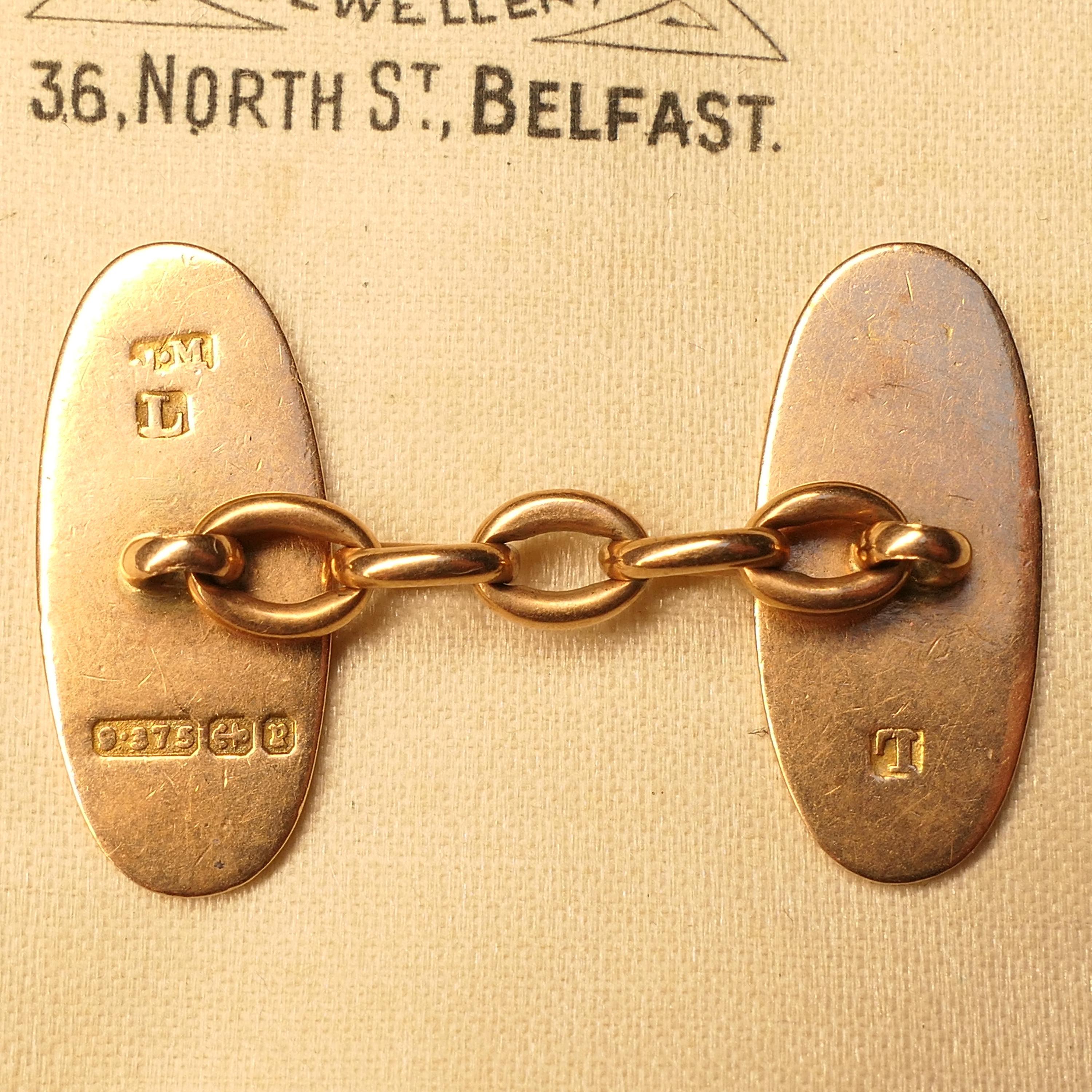 Victorian 9ct Rose Gold, Hand Engraved Oval Cufflinks, Hallmarked 1898