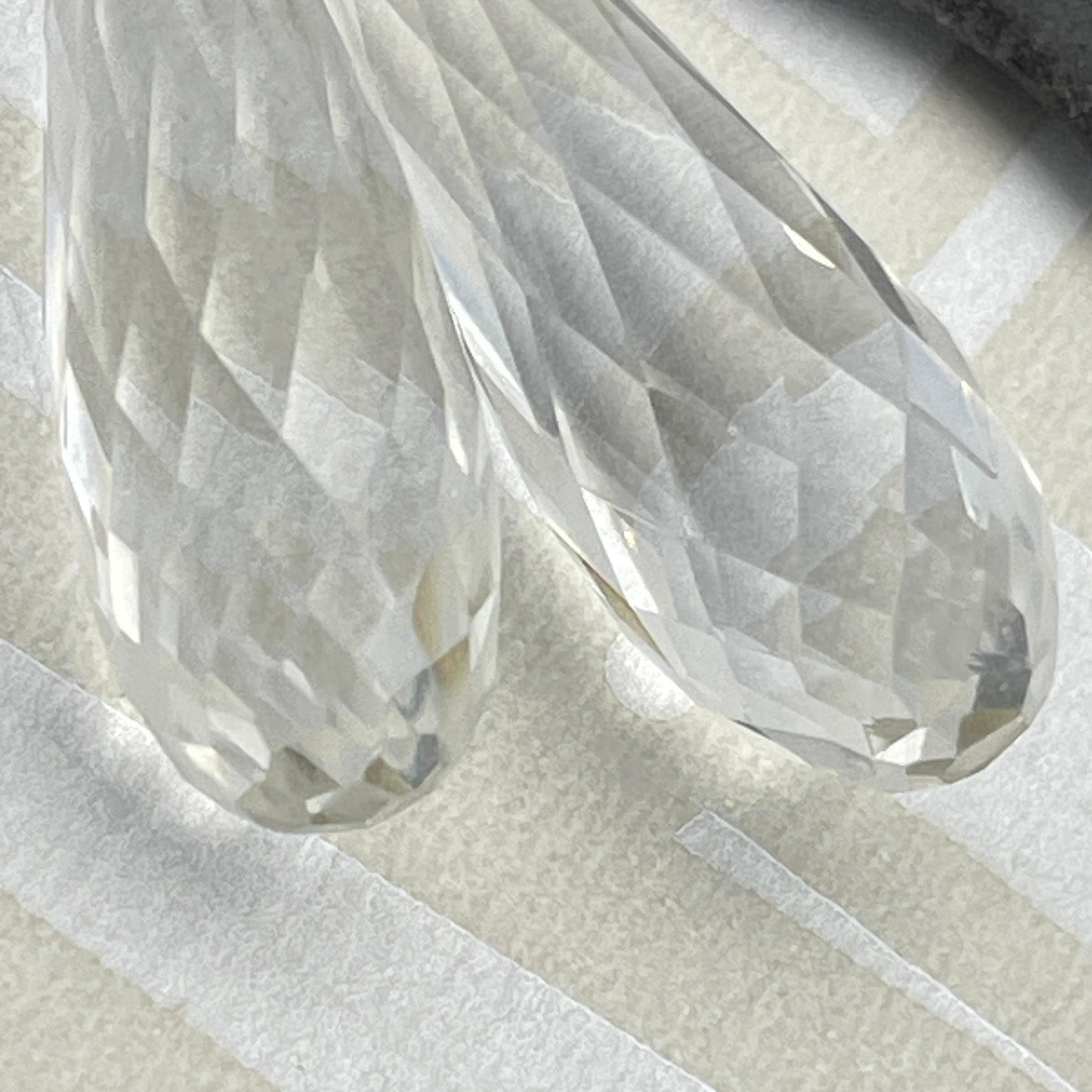 1920s Art Deco, 9ct Gold, Briolette Rock Crystal & Jade, Long Drop Earrings