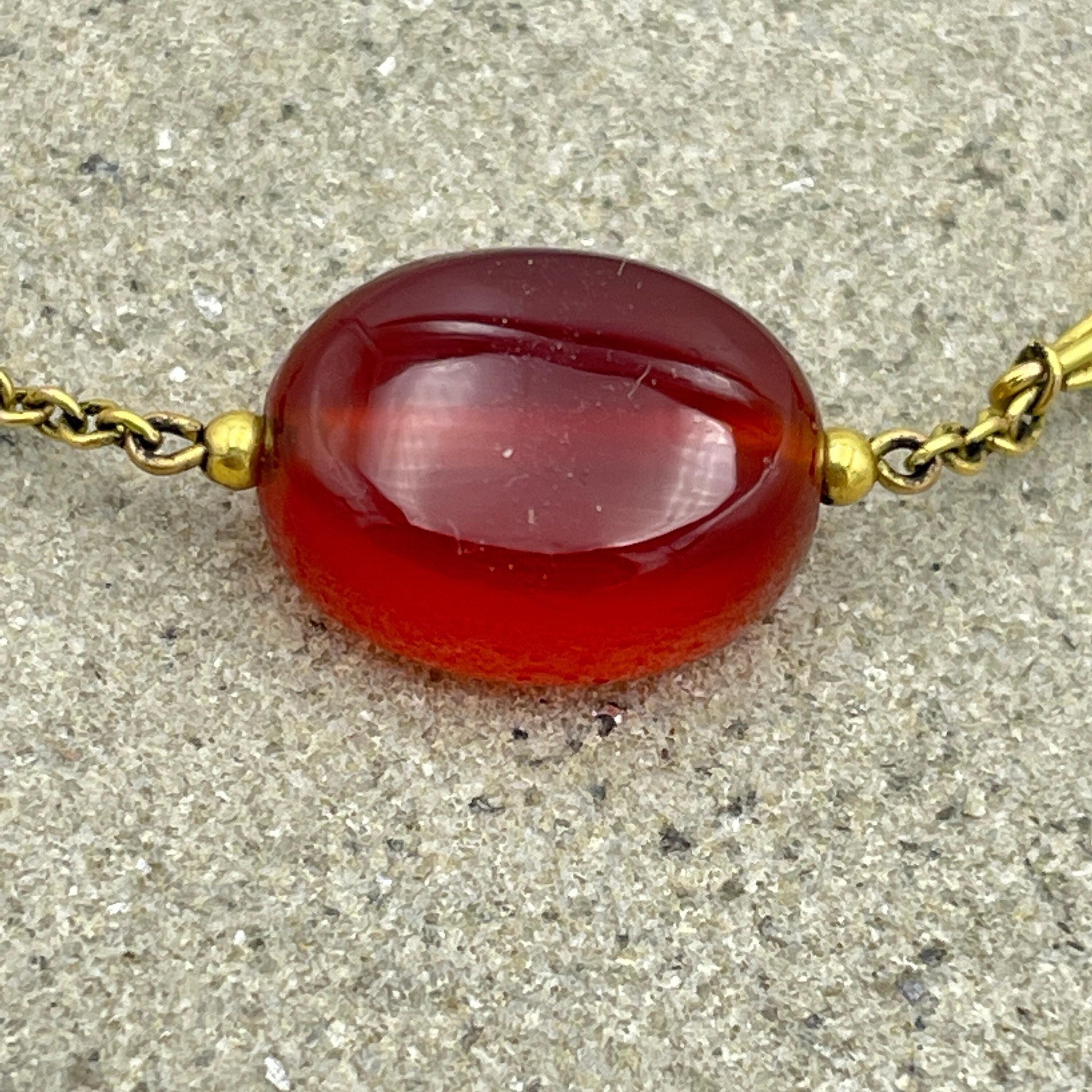 Art deco 9ct gold & carnelian beaded chain necklace c1920s