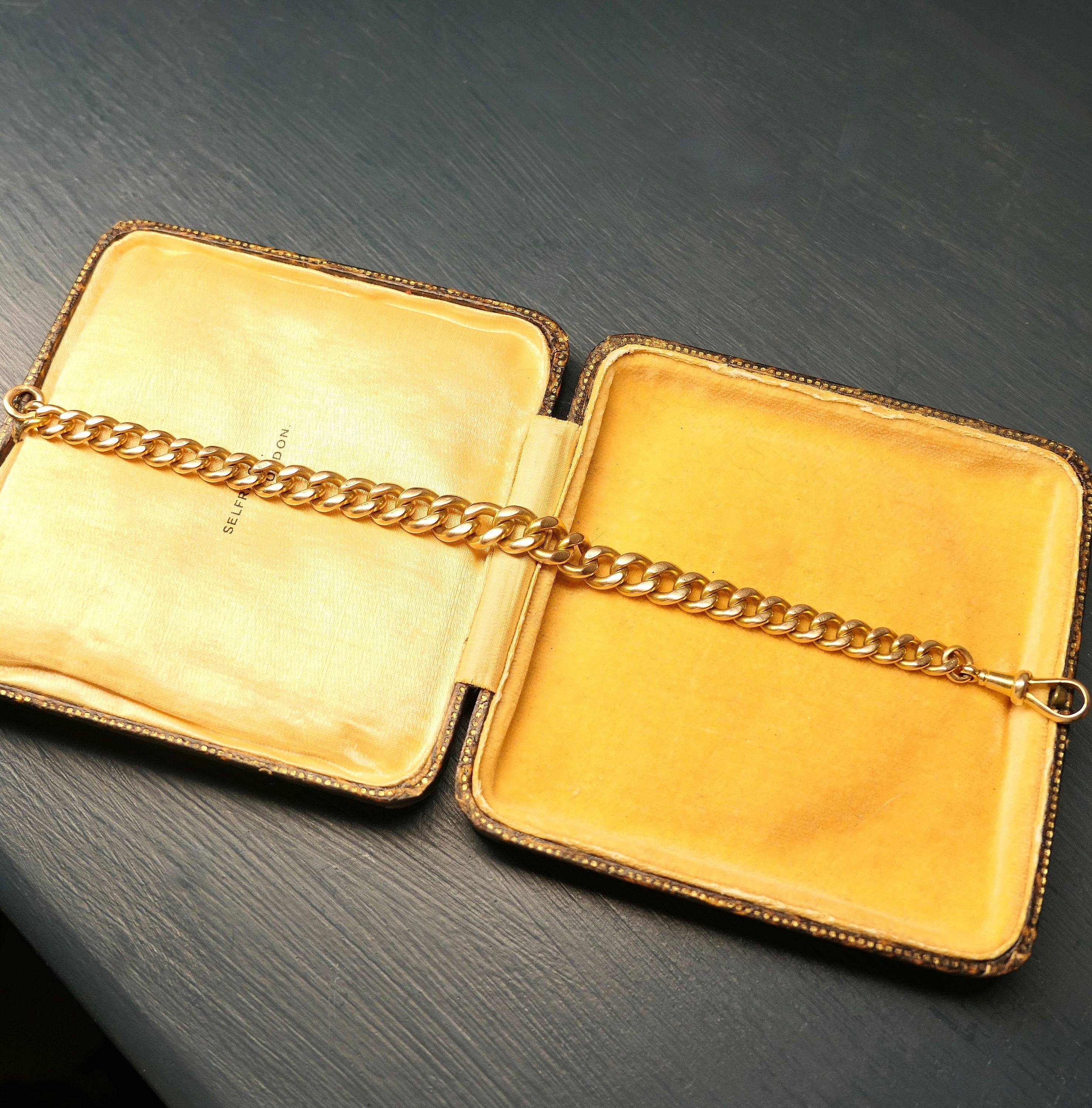 Antique 15ct Gold Graduated Curb Link Bracelet, With Dog Clip Clasp, 28 grams