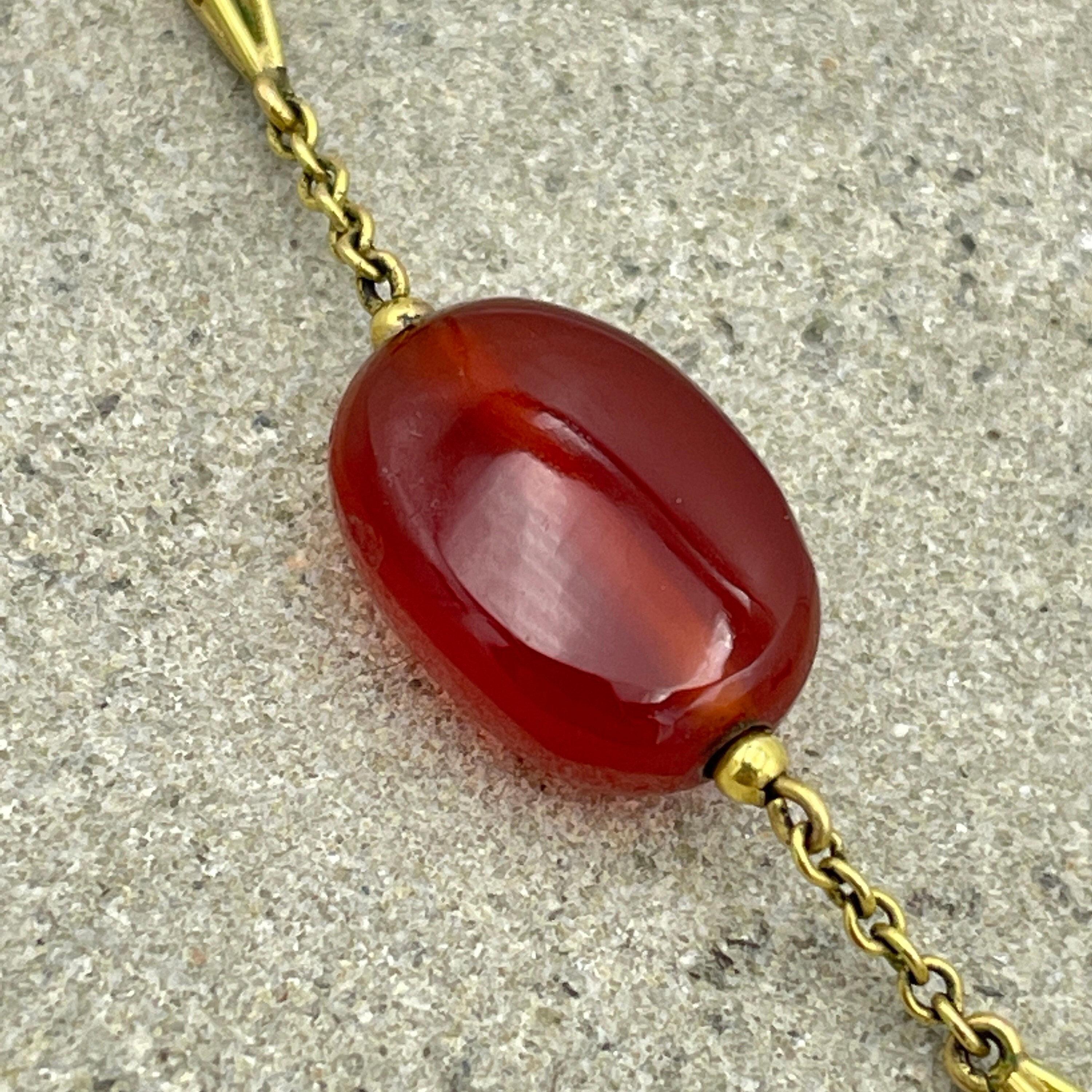 Art deco 9ct gold & carnelian beaded chain necklace c1920s