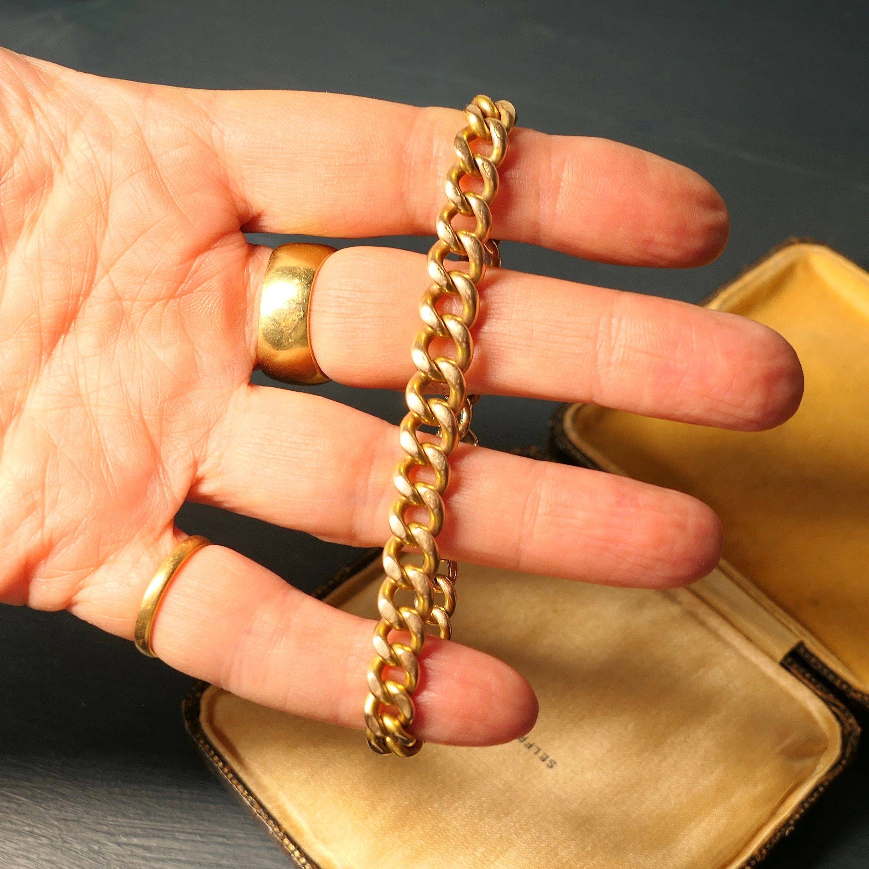 Antique 15ct Gold Graduated Curb Link Bracelet, With Dog Clip Clasp, 28 grams
