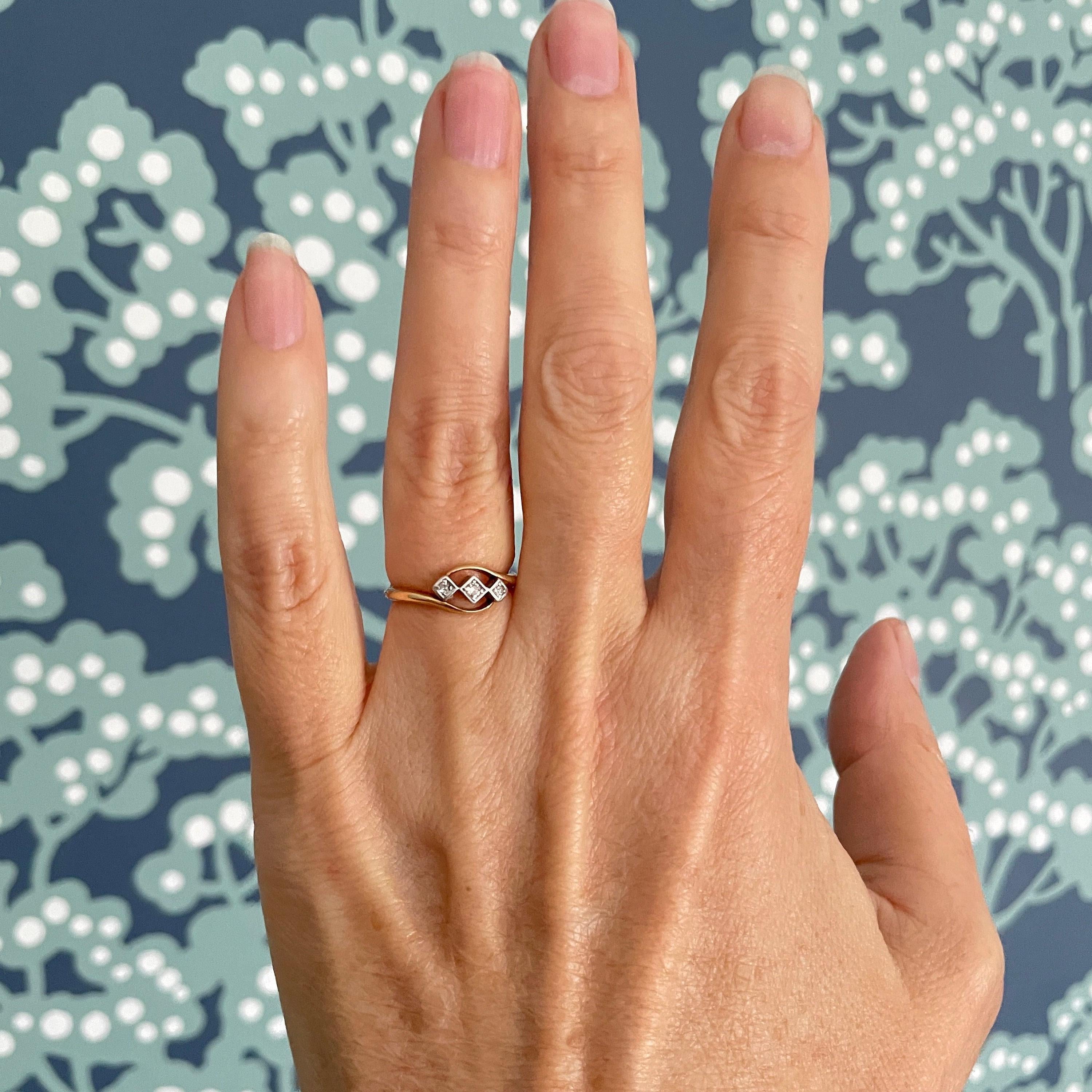 Vintage, Art Deco, 18ct Gold, Platinum & Diamond, Trilogy Bypass Ring