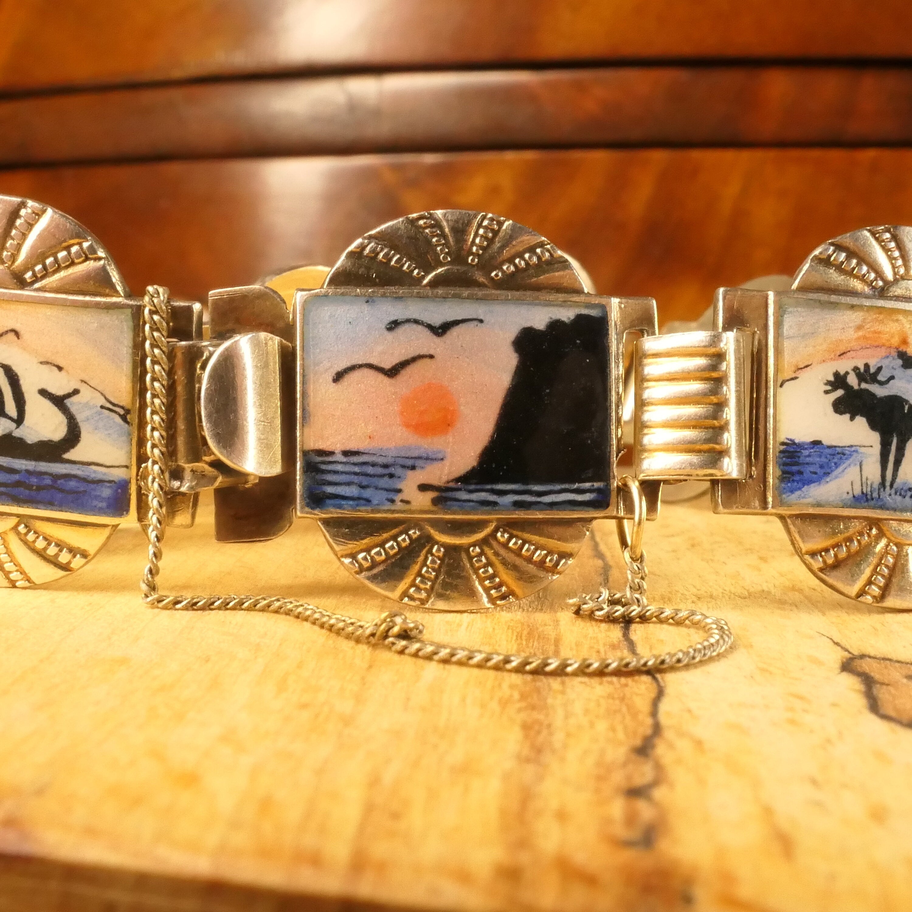 Vintage, Art Deco, David Anderson, Sterling Silver & Enamel, Nordic Scenes, Bracelet
