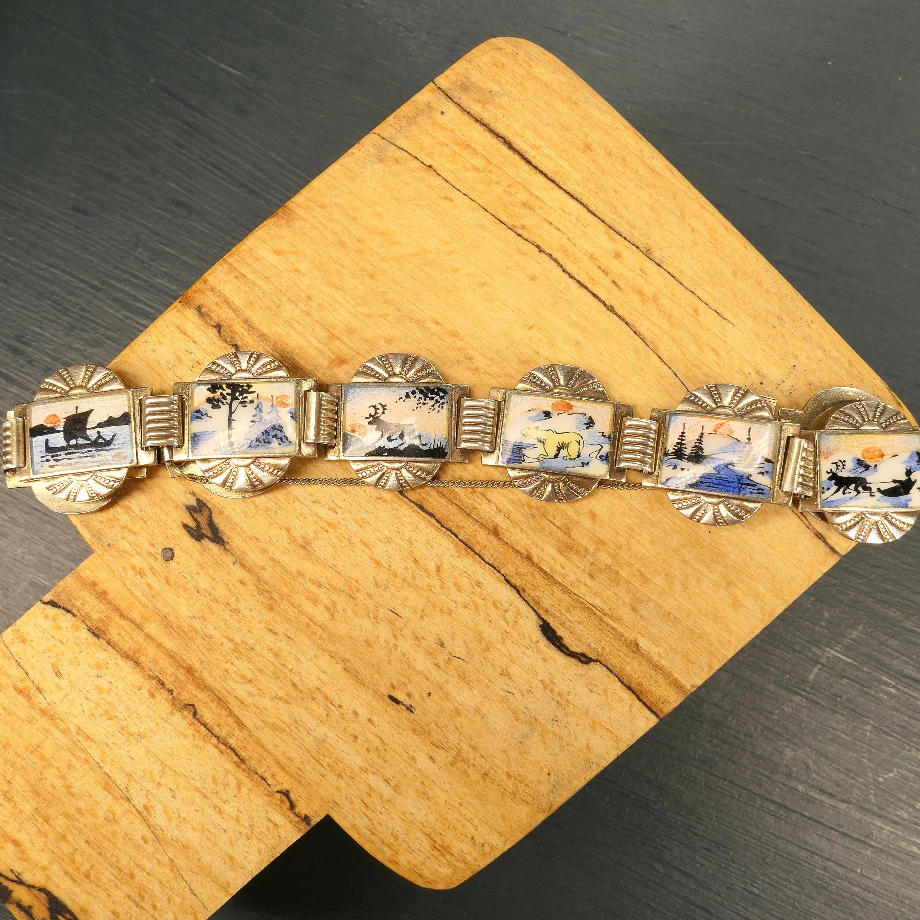 Vintage, Art Deco, David Anderson, Sterling Silver & Enamel, Nordic Scenes, Bracelet