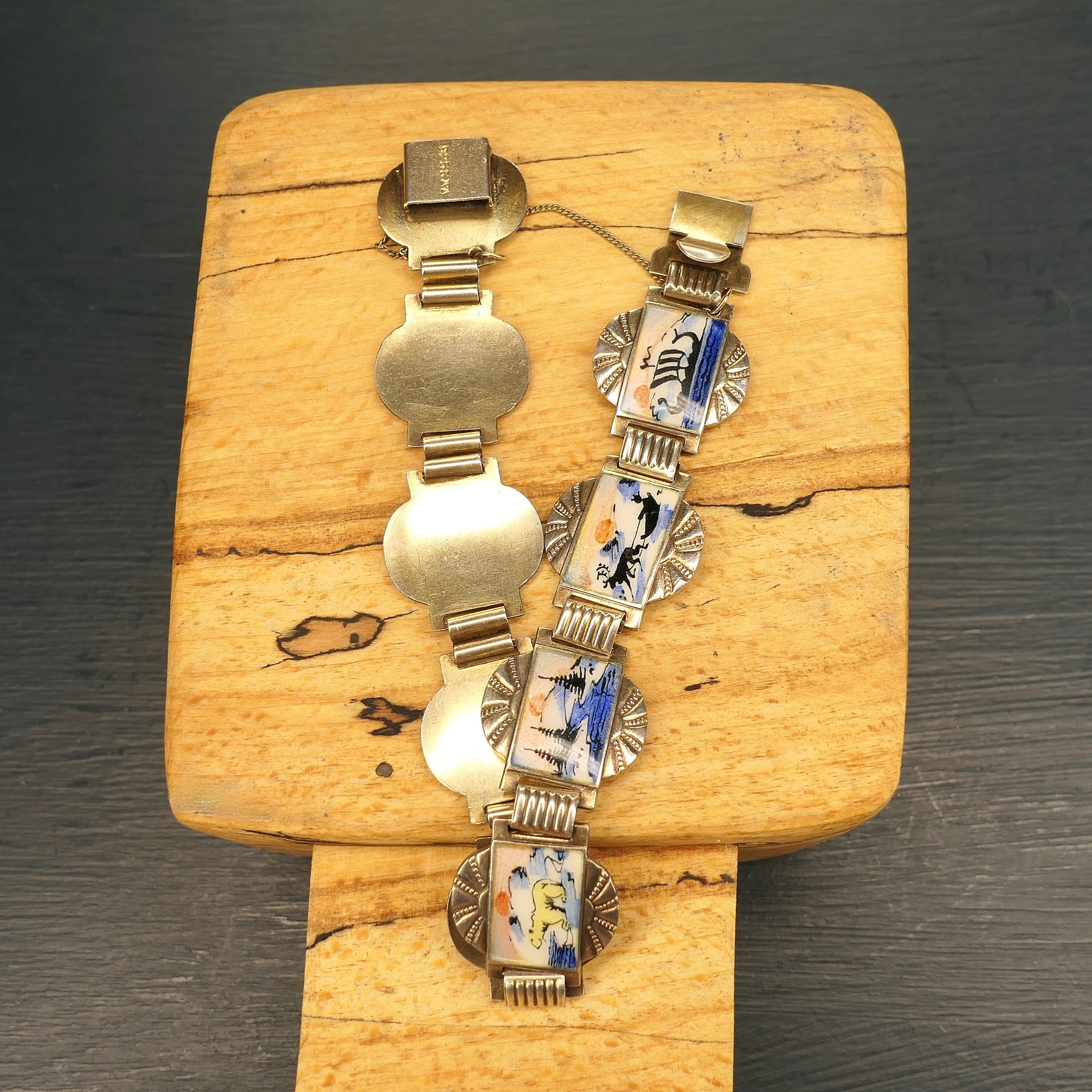 Vintage, Art Deco, David Anderson, Sterling Silver & Enamel, Nordic Scenes, Bracelet