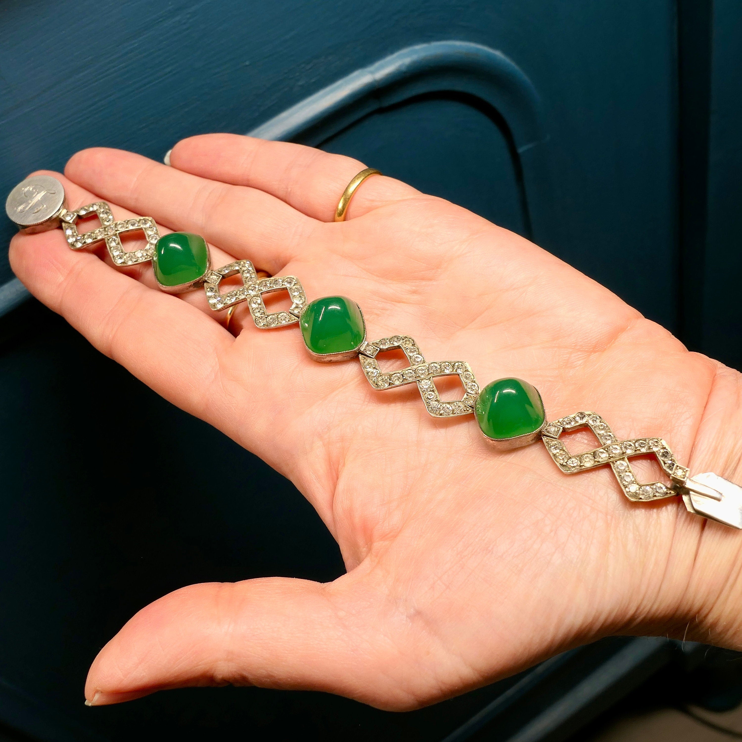 Original, Art Deco, Silver & Old Cut Paste Bracelet