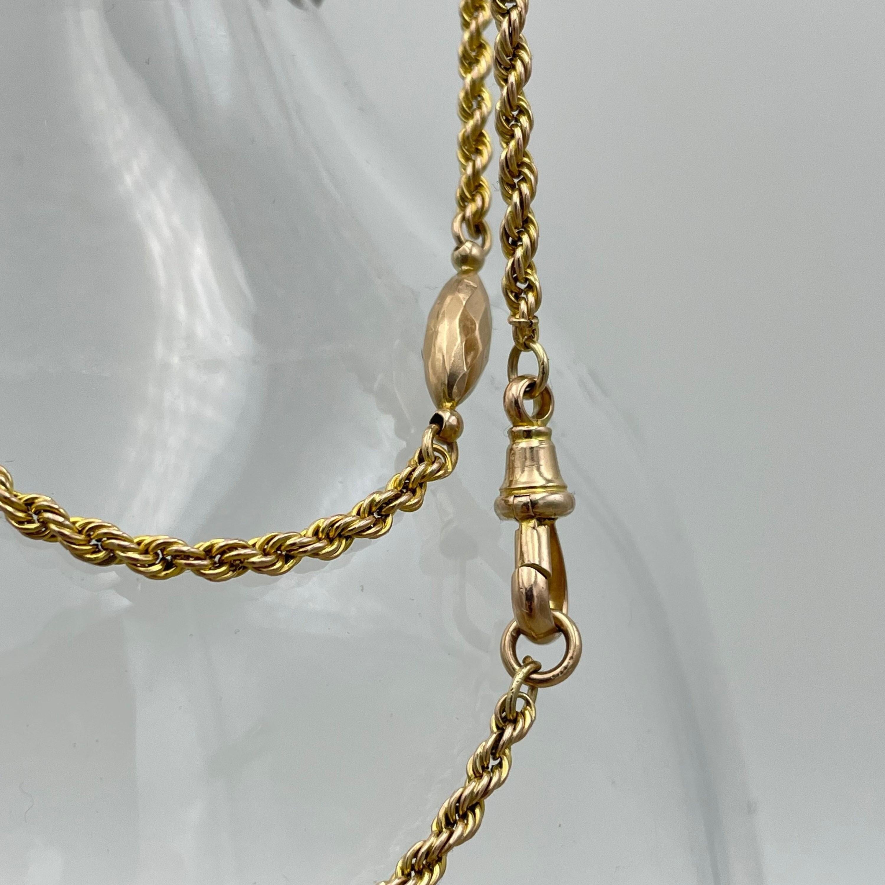 Antique 9ct Gold, Fancy Rope Link Guard Chain Necklace, With Dog Clip 12.9 grams