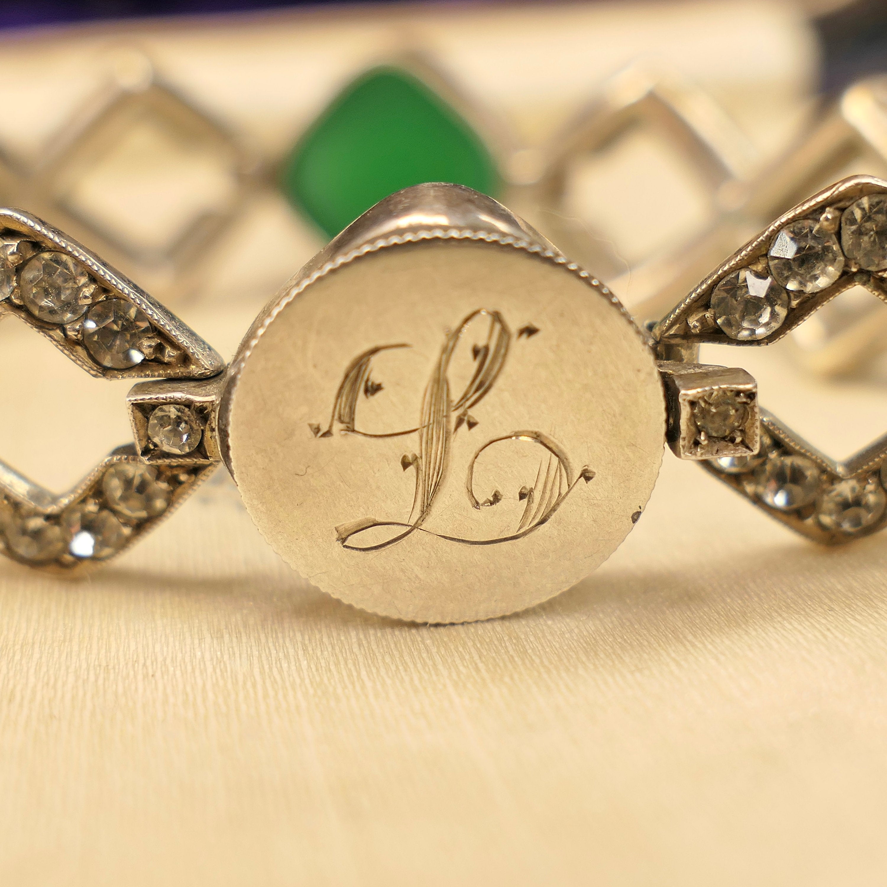 Original, Art Deco, Silver & Old Cut Paste Bracelet