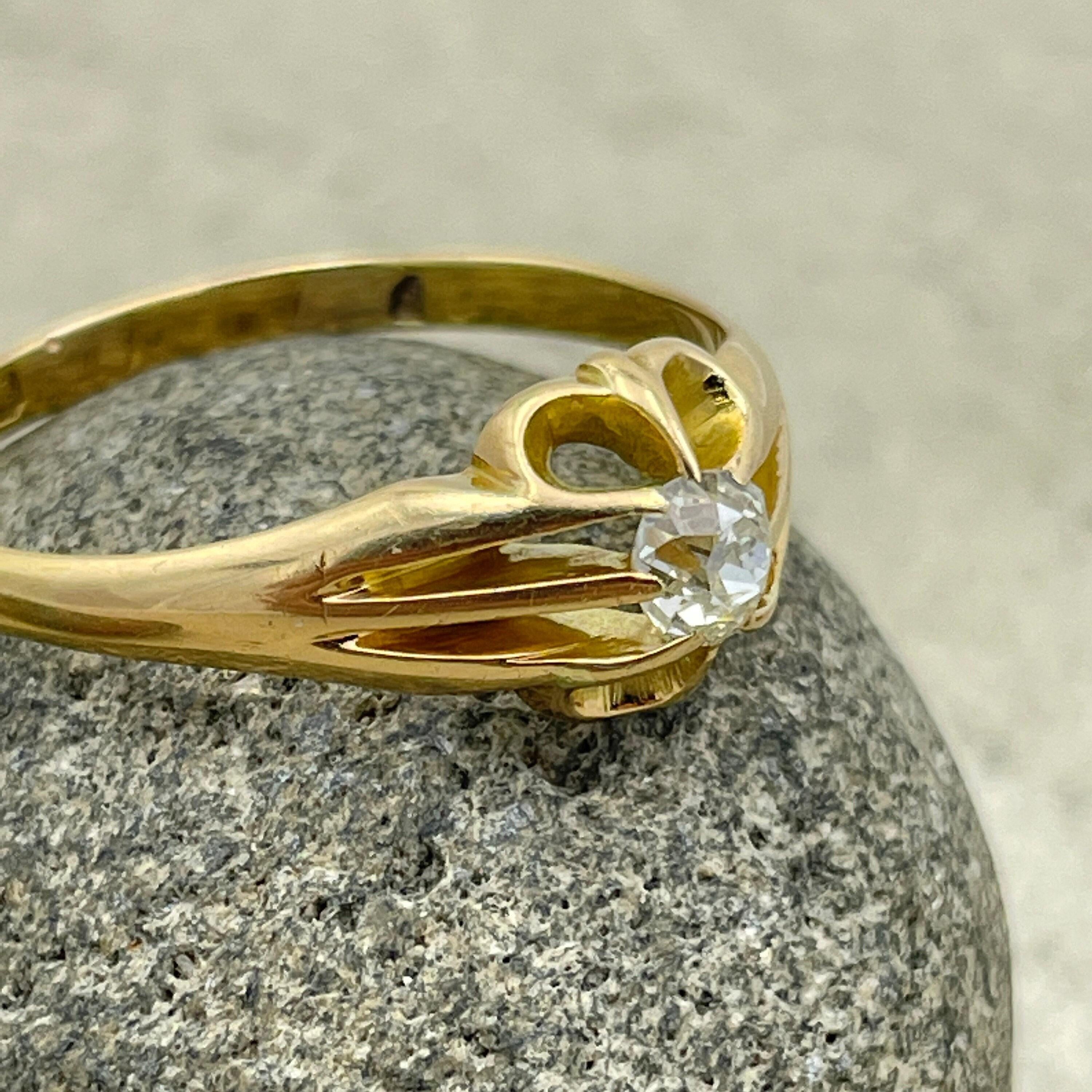 Antique 18ct Gold, Old Mine Cut Diamond, Gypsy Set Solitaire Ring, Chester Hallmark 1919