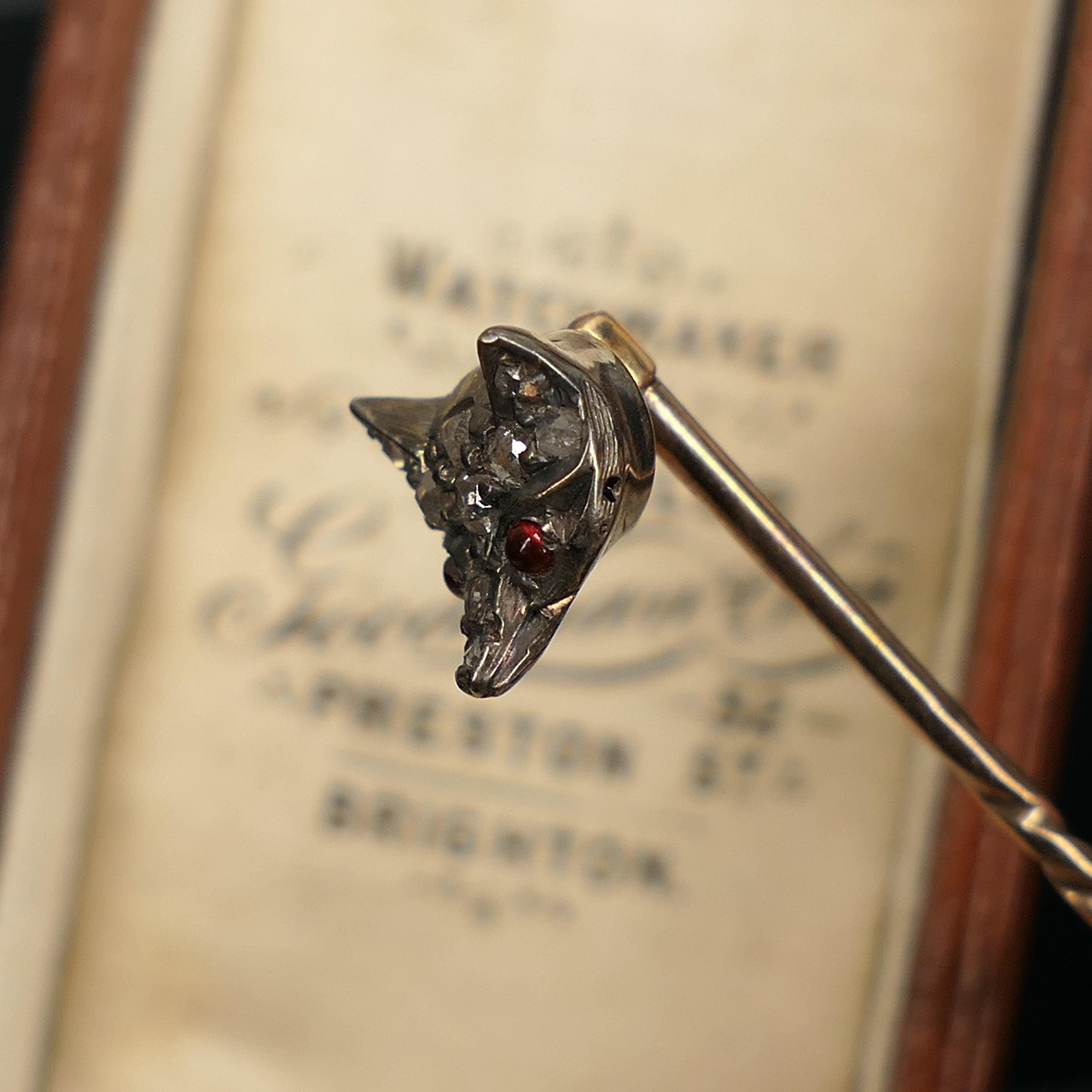 Victorian, Gold & Silver, Rose Cut Diamond, Fox Head Stick Pin