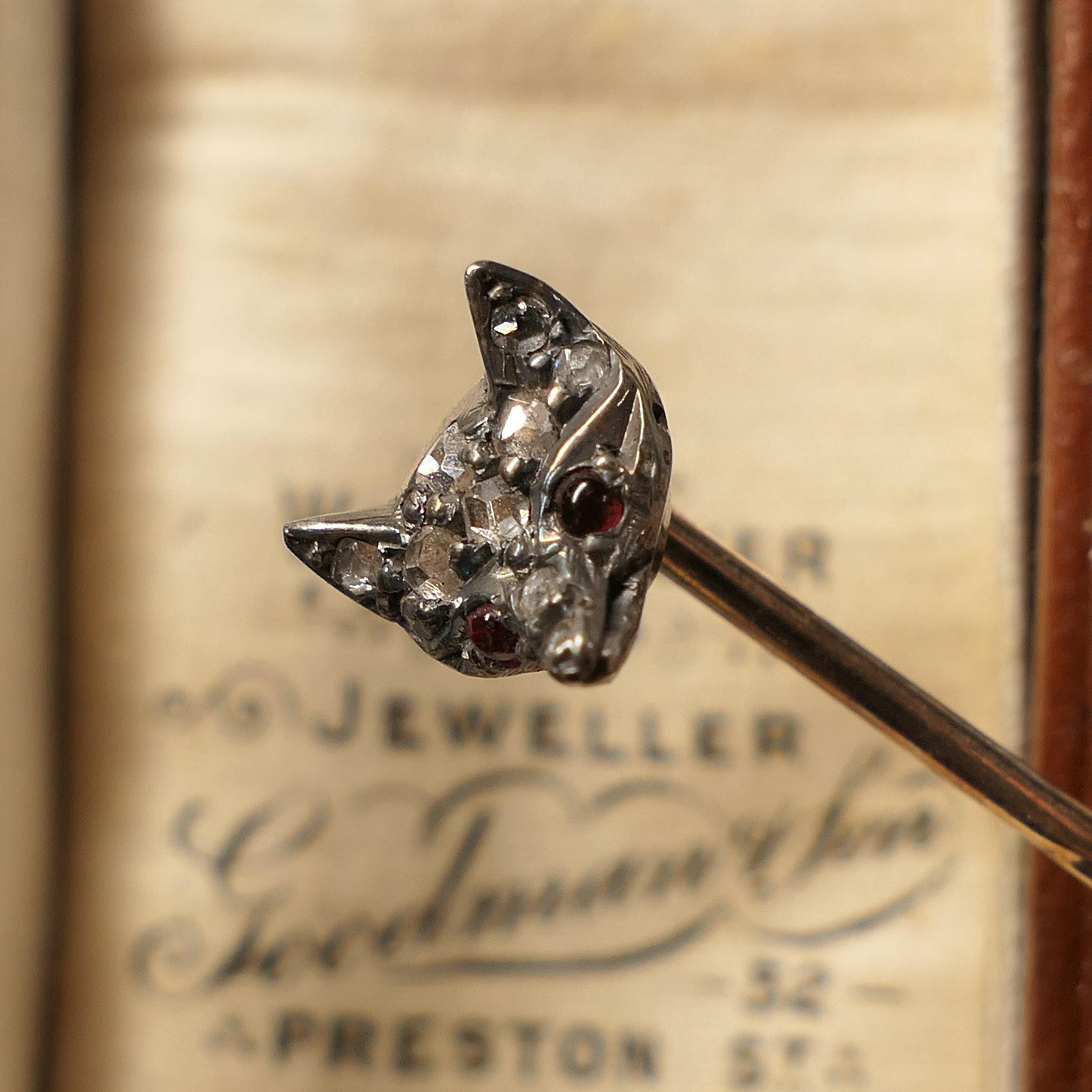 Victorian, Gold & Silver, Rose Cut Diamond, Fox Head Stick Pin