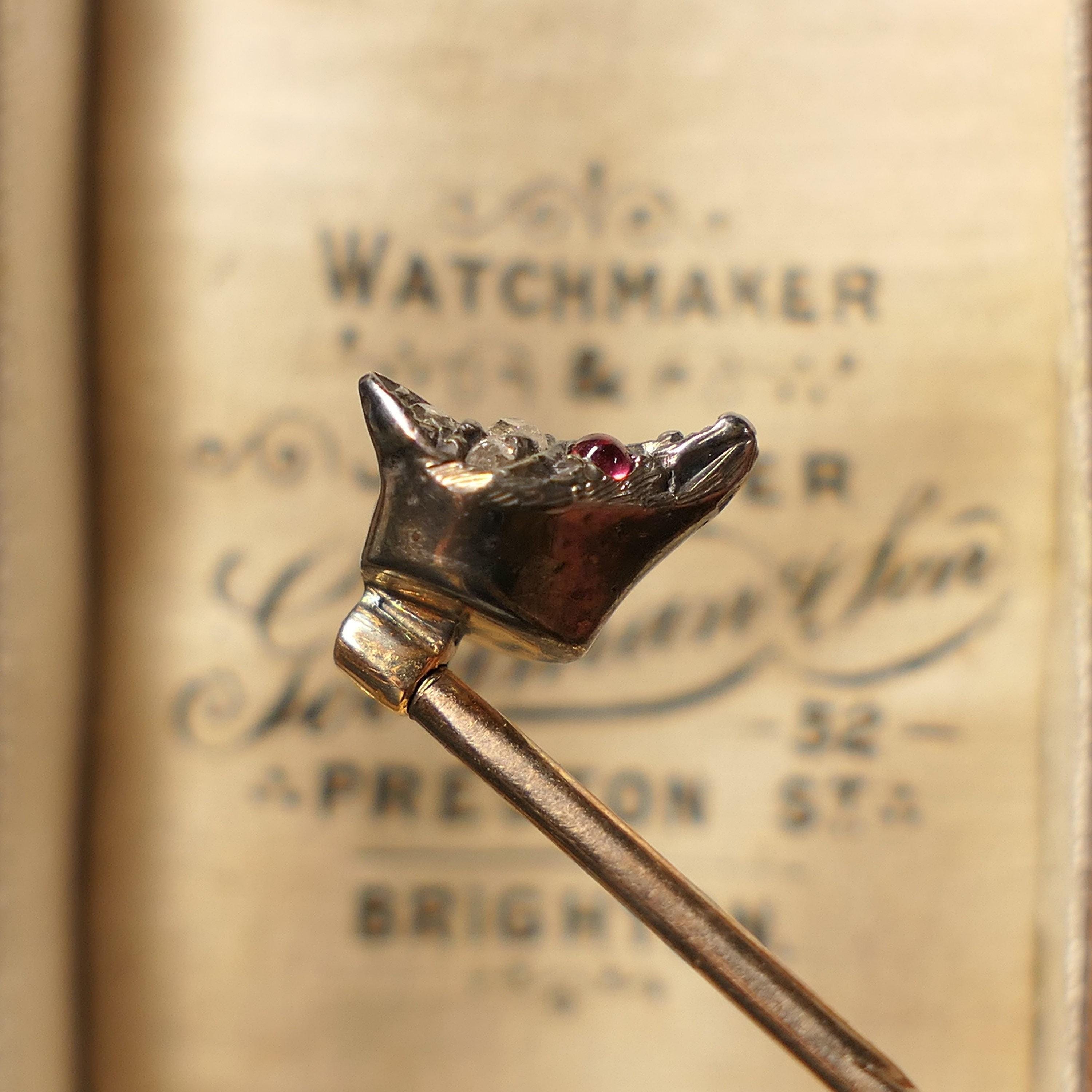 Victorian, Gold & Silver, Rose Cut Diamond, Fox Head Stick Pin