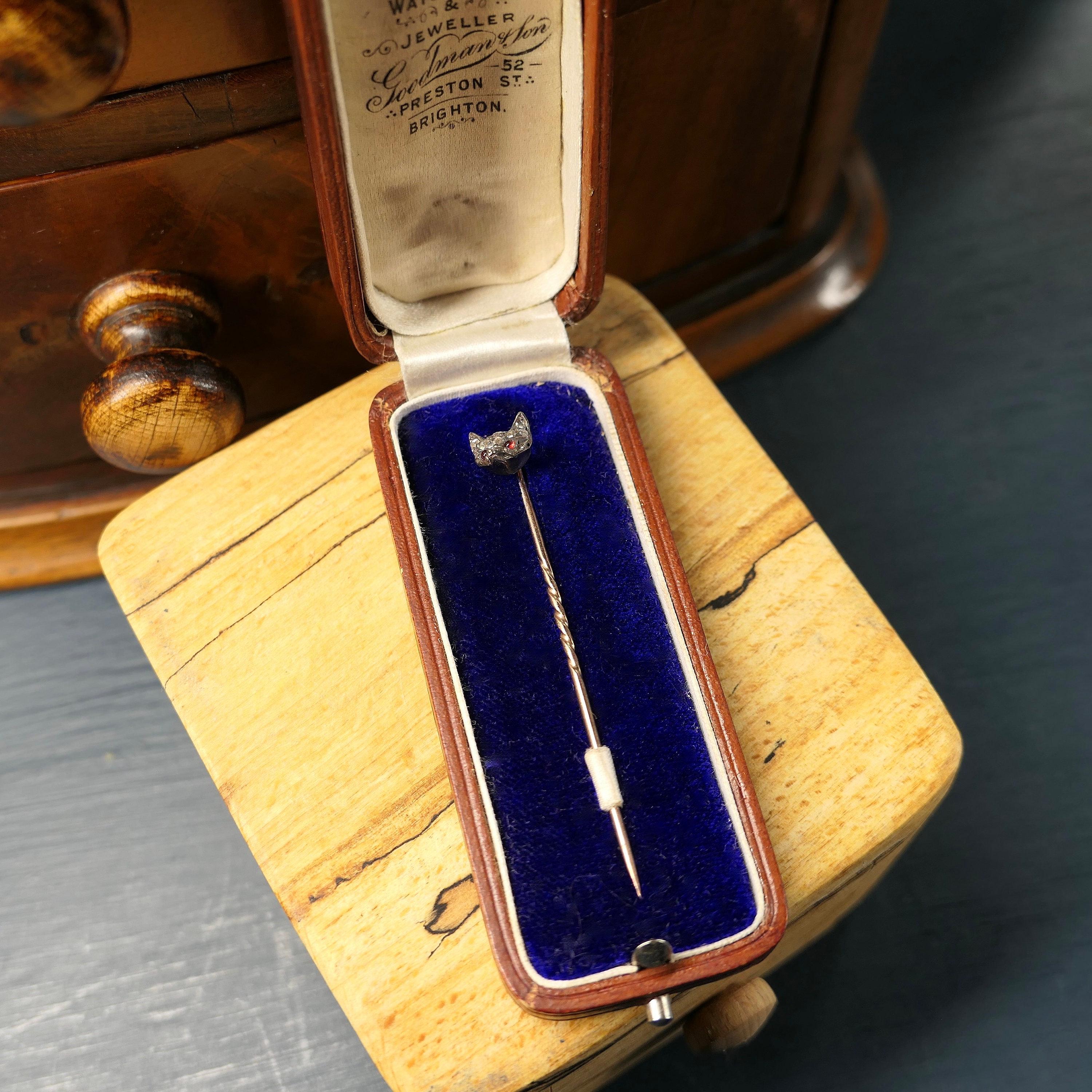 Victorian, Gold & Silver, Rose Cut Diamond, Fox Head Stick Pin