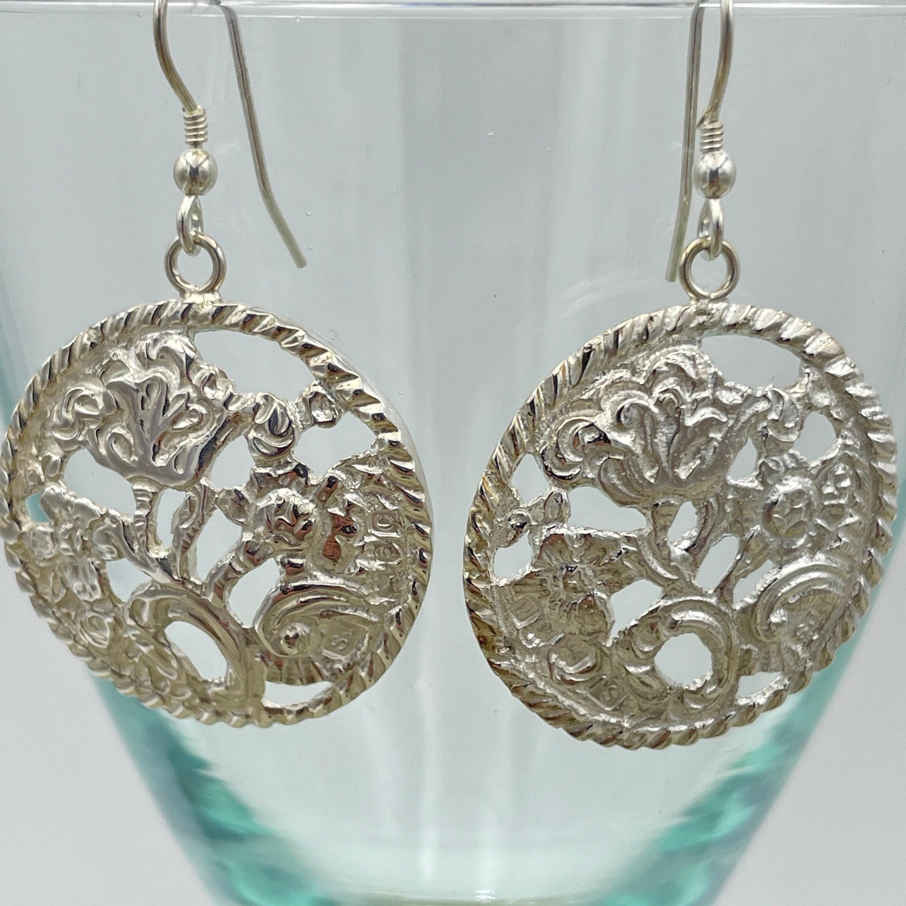 Victorian button sterling silver drop earrings, hallmarked 1899