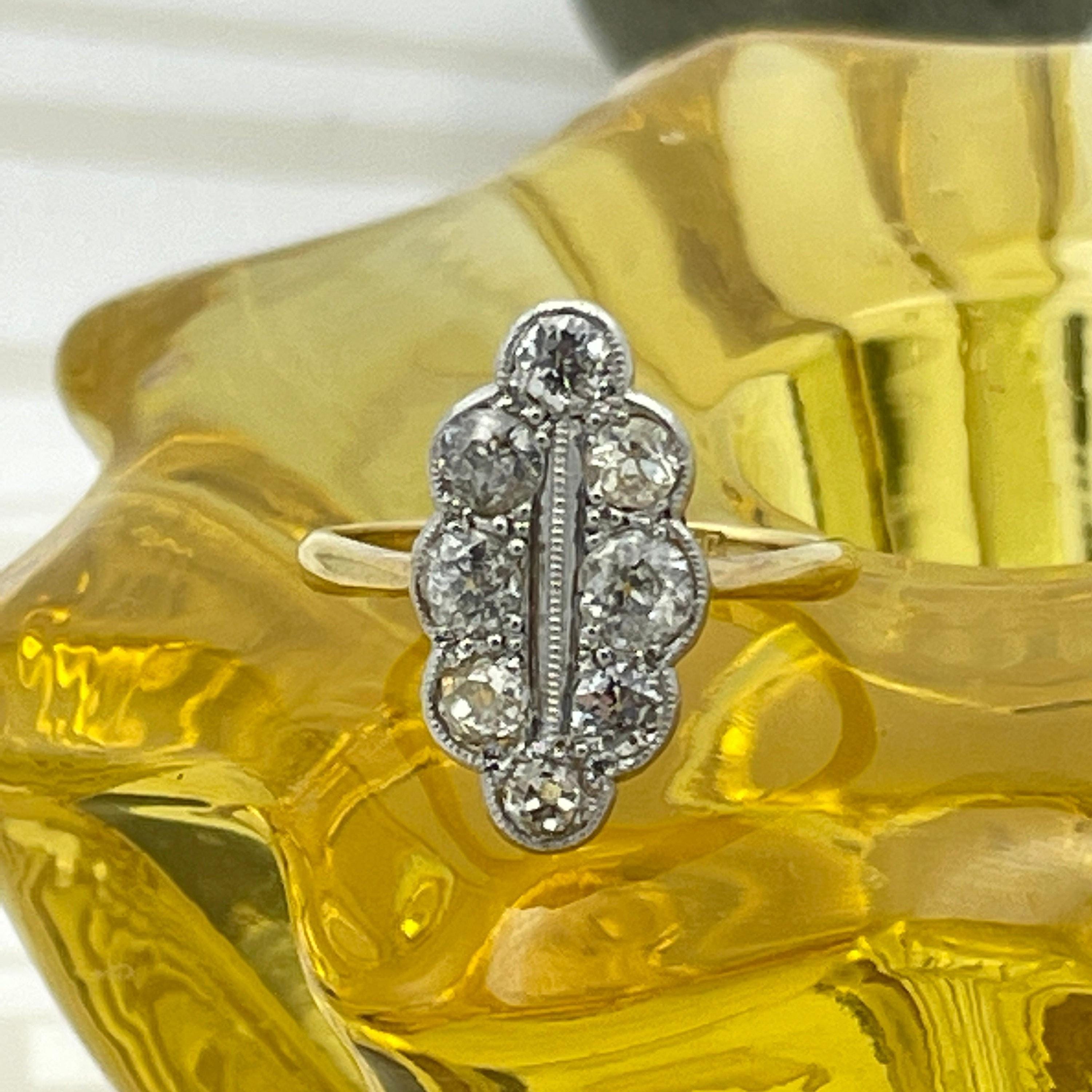 Edwardian 18ct gold & platinum old cut diamond navette ring