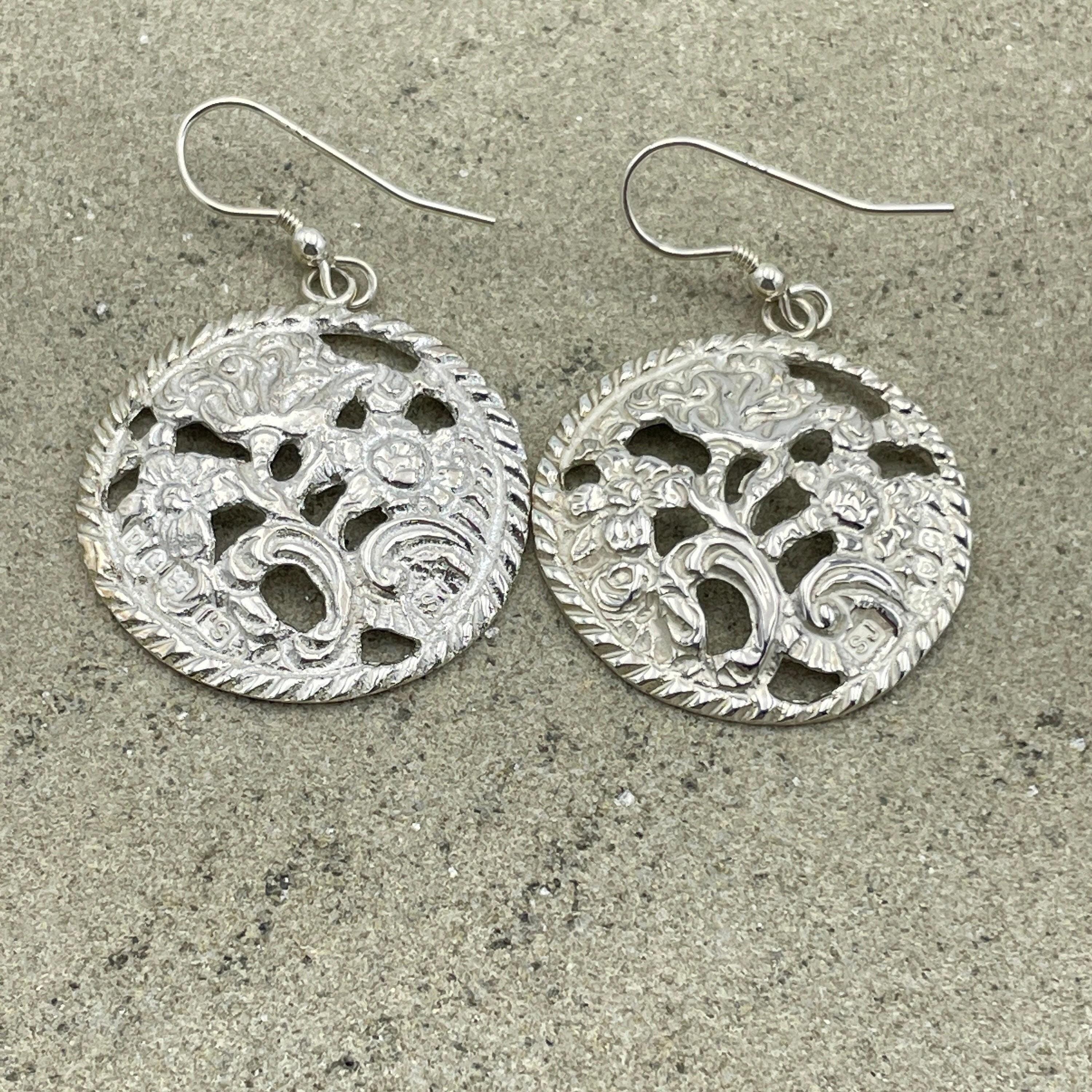 Victorian button sterling silver drop earrings, hallmarked 1899