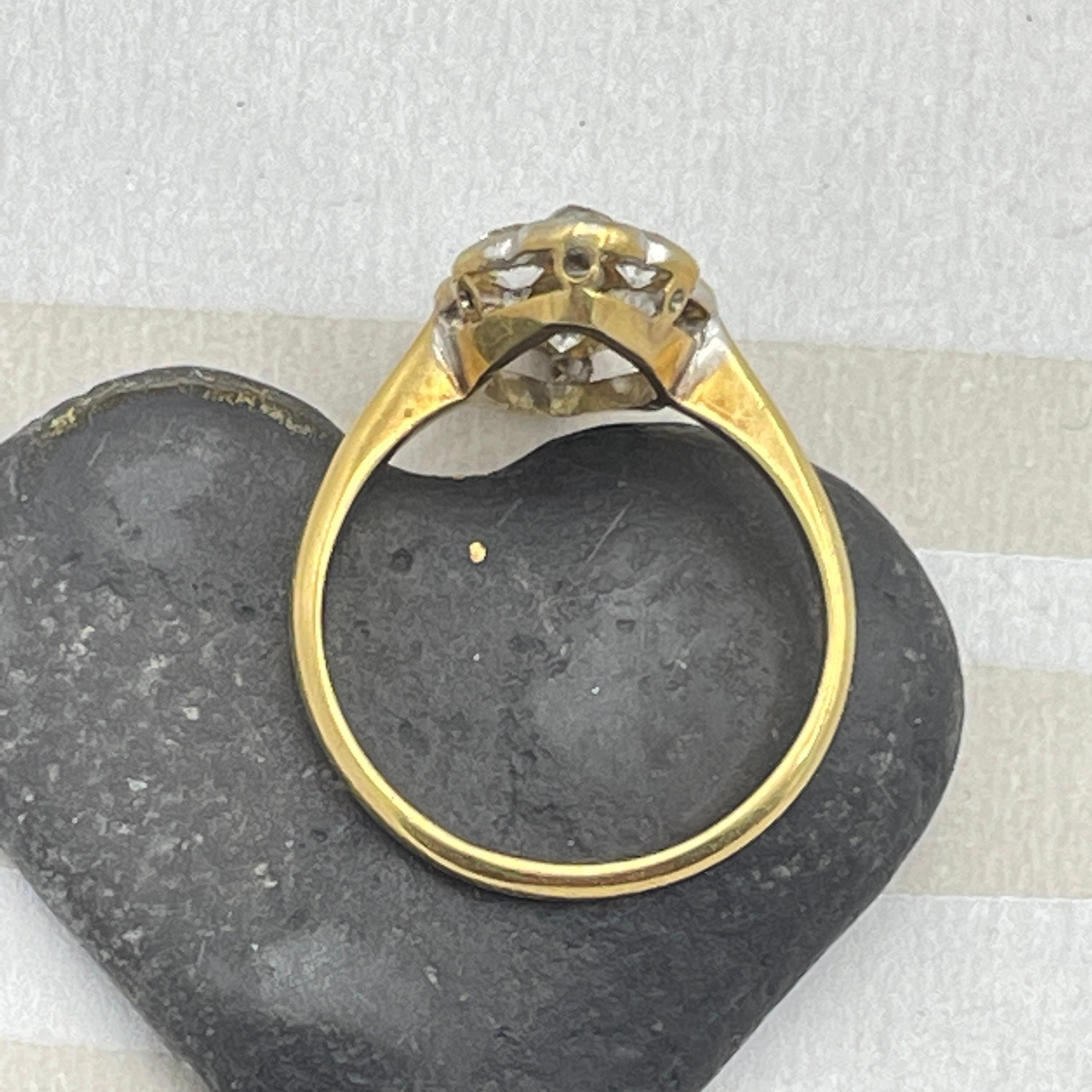 Edwardian 18ct gold & platinum old cut diamond navette ring