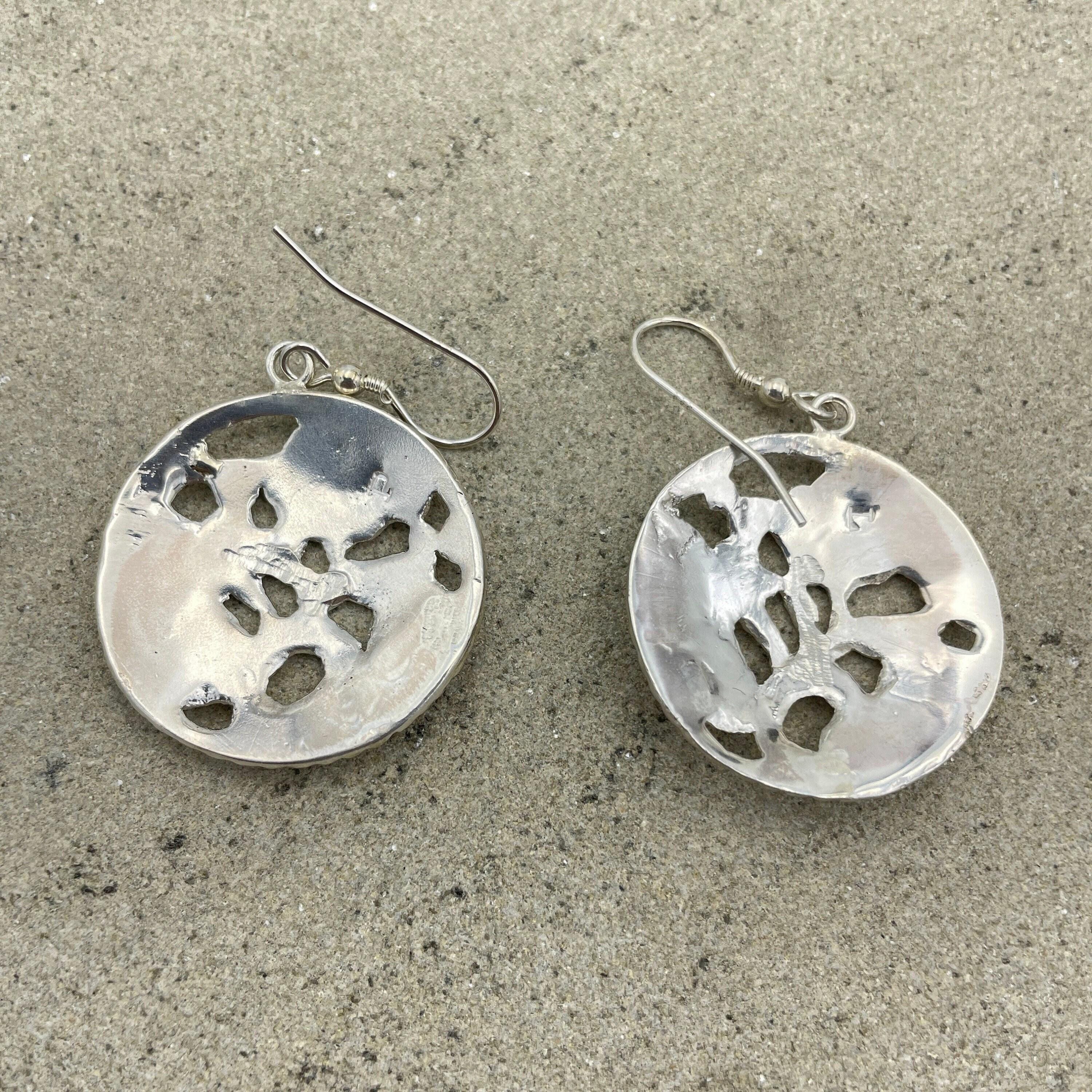Victorian button sterling silver drop earrings, hallmarked 1899